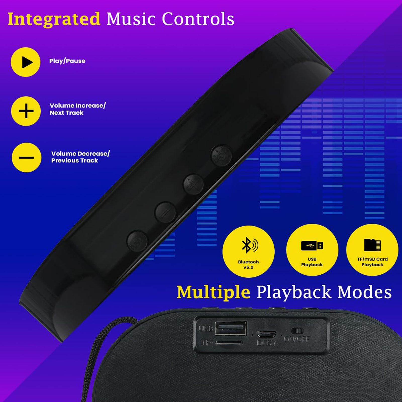 pTron Fusion Hook 6W Portable Bluetooth Speaker (52mm Dynamic Driver, Coal Black) pTron Fusion Hook 6W Portable Bluetooth Speaker (52mm Dynamic Driver, Coal Black)_2