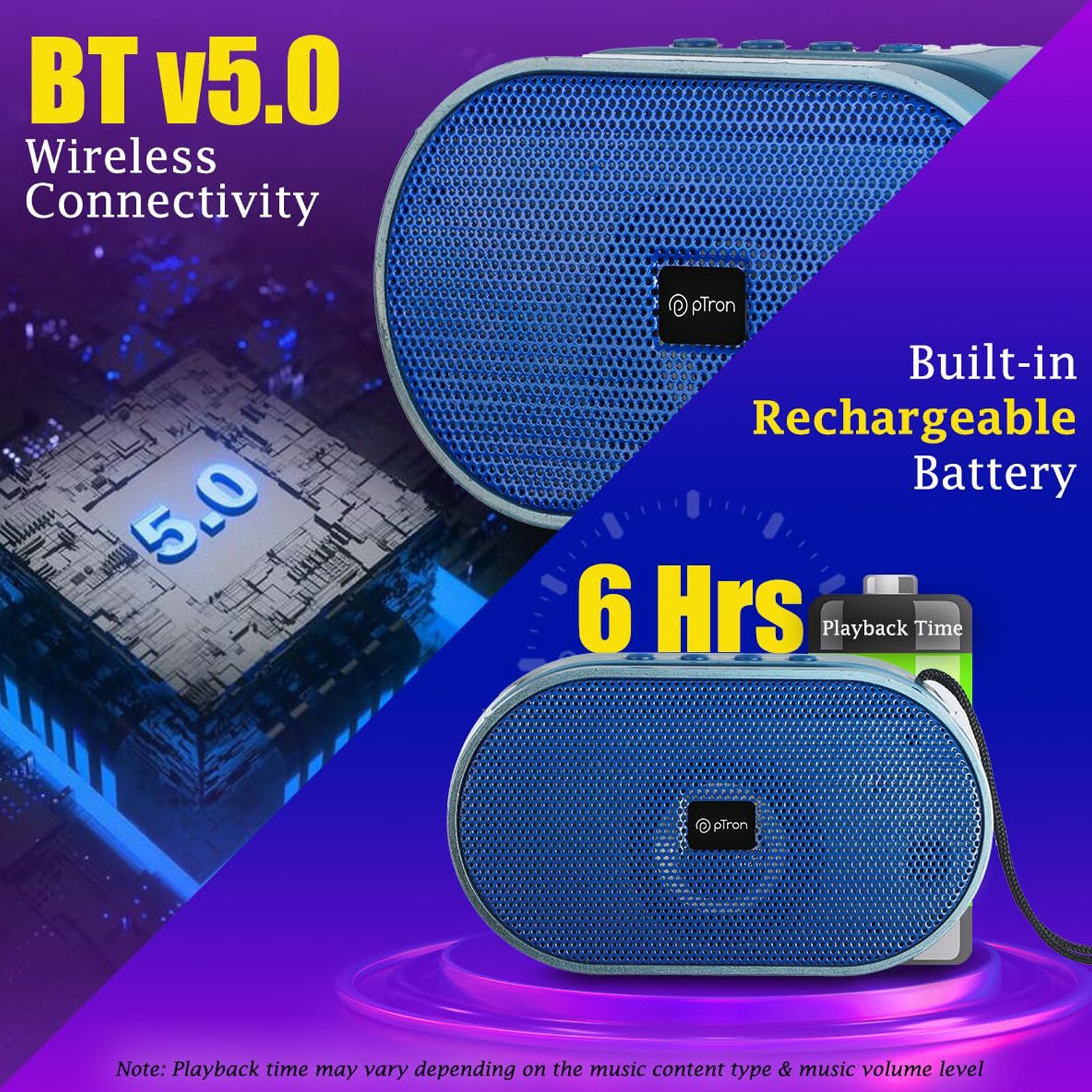 pTron Fusion Hook 6W Portable Bluetooth Speaker (52mm Dynamic Driver, Baby Blue) pTron Fusion Hook 6W Portable Bluetooth Speaker (52mm Dynamic Driver, Baby Blue)_4