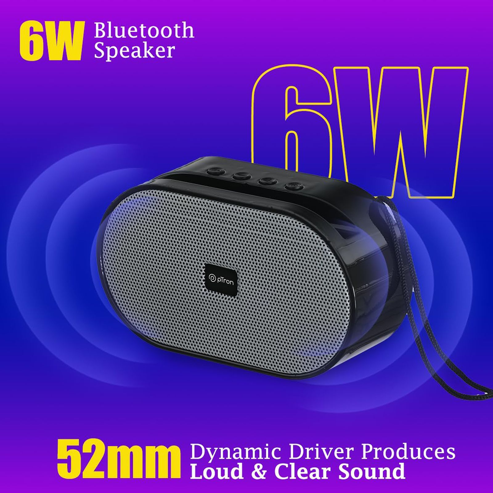 pTron Fusion Hook 6W Portable Bluetooth Speaker (52mm Dynamic Driver, Grey)_3