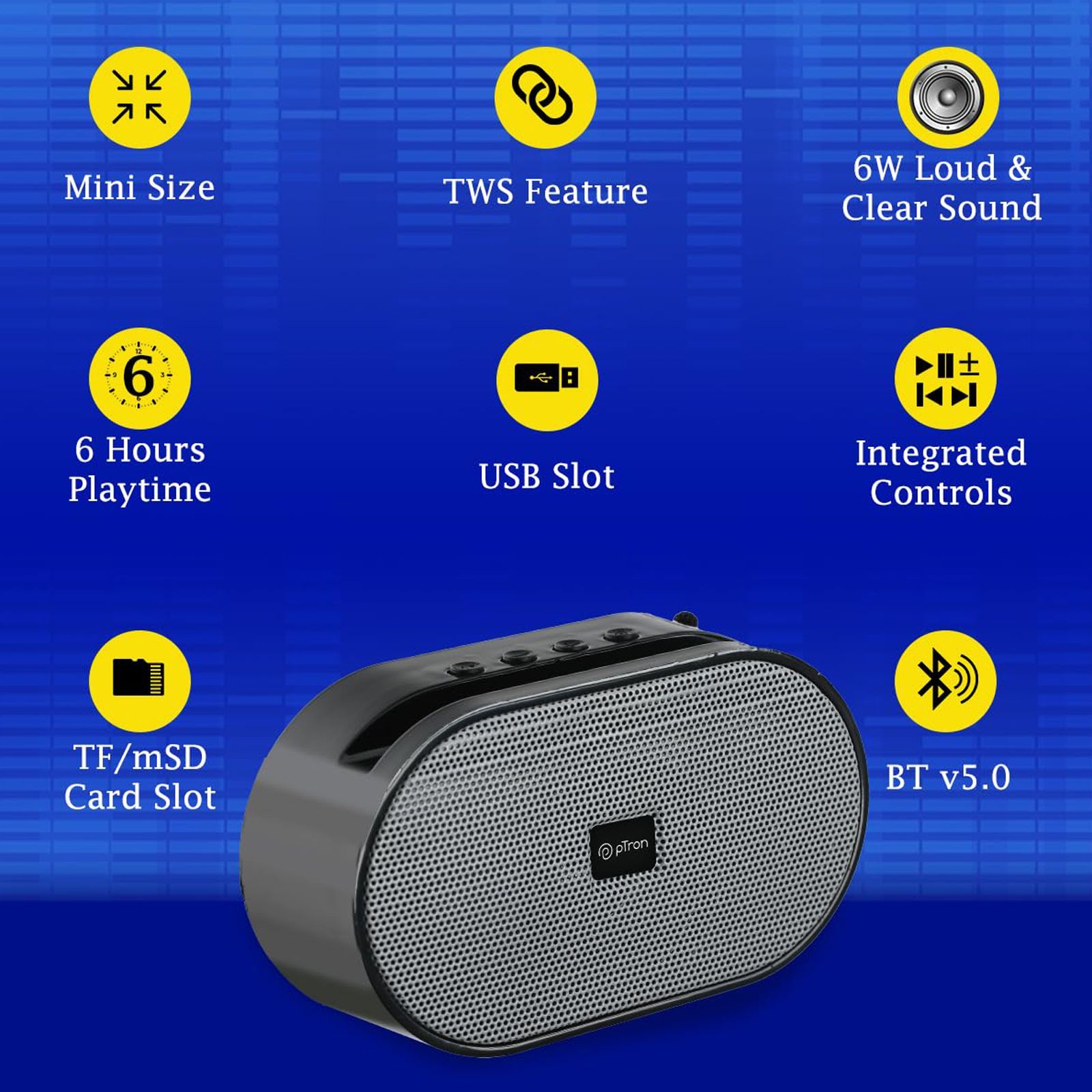 pTron Fusion Hook 6W Portable Bluetooth Speaker (52mm Dynamic Driver, Grey)_6