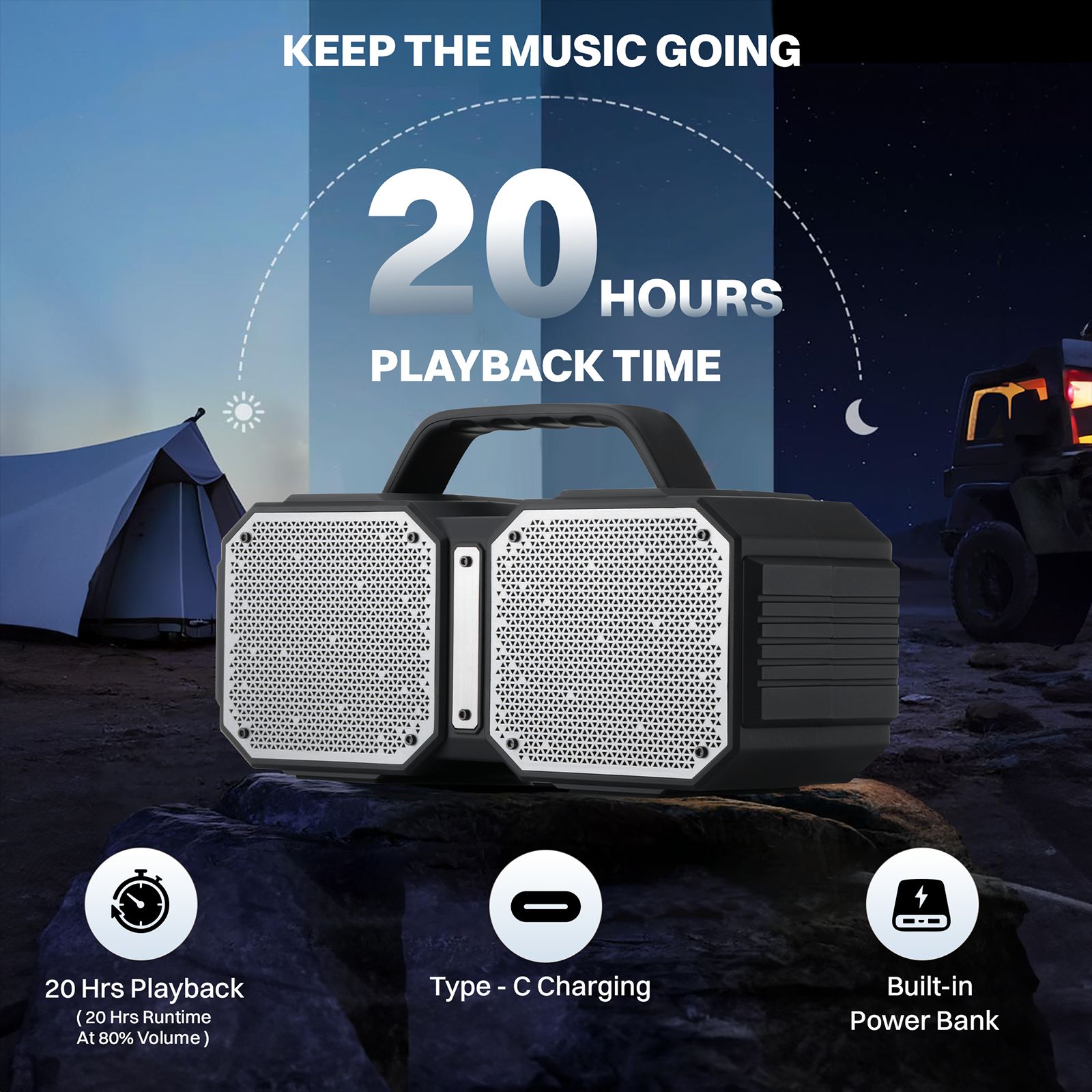 Croma 30W Portable Bluetooth Speaker (IPX4 Water Resistant, 20 Hours Playtime, Black)_10