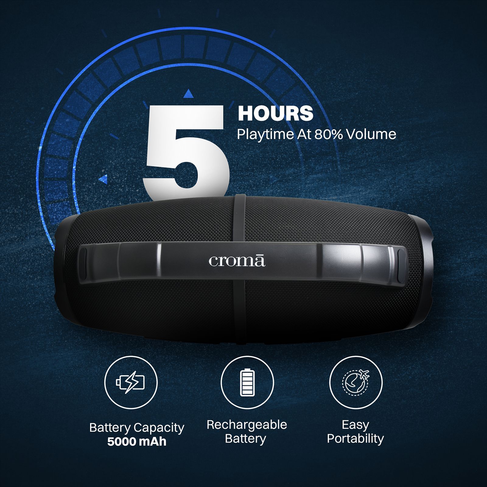 Croma 60W RMS Boombox with Portable Handle (IP67 Water Resistant, 5H Playback, 2.0 Channel, Black) Croma 60W RMS Boombox with Portable Handle (IP67 Water Resistant, 5H Playback, 2.0 Channel, Black)_9