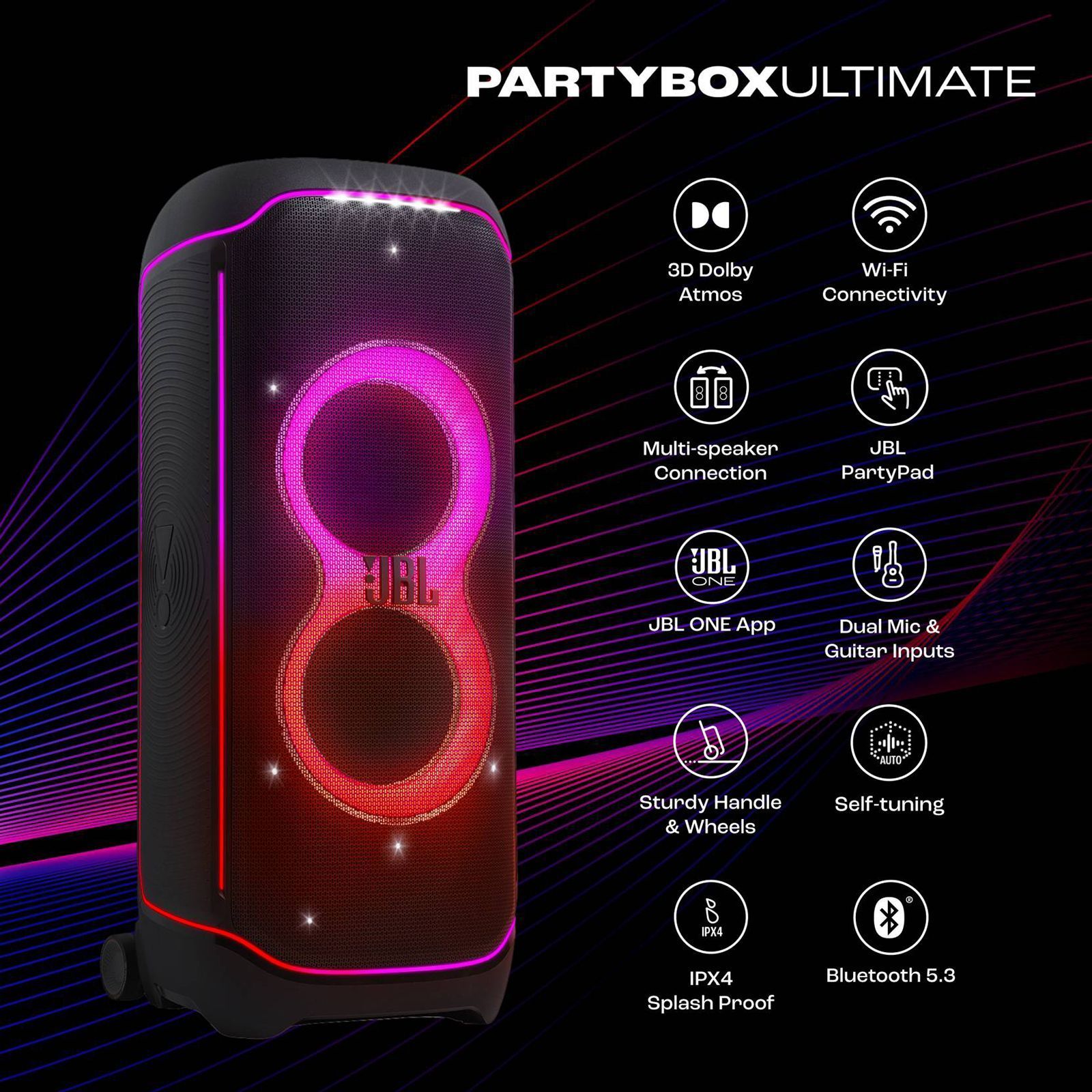 JBL PartyBox Ultimate 1100W Bluetooth Party Speaker (Multi Dimensional Dynamic Lightshow, Black)_21