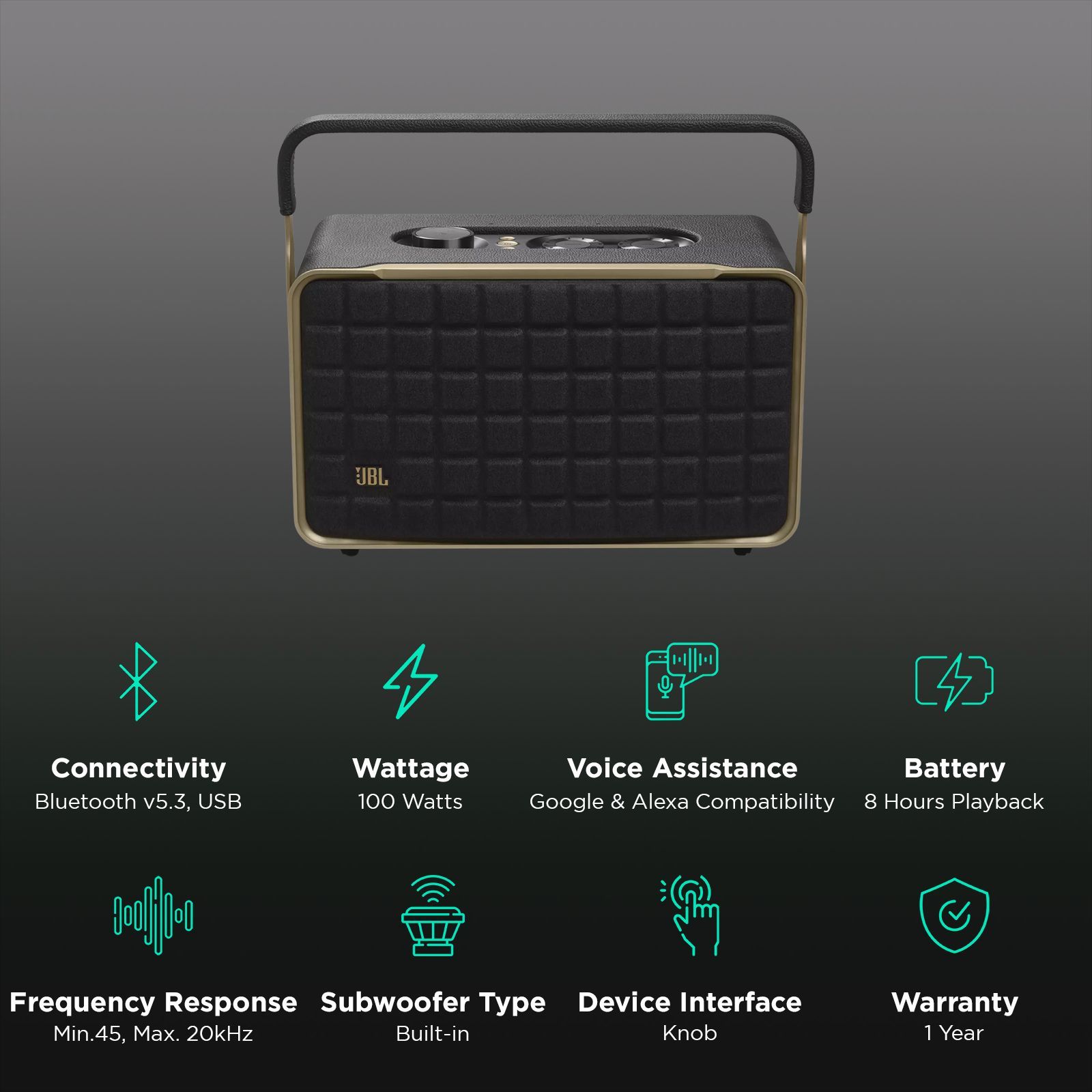 JBL Authentics 300 100W Portable Bluetooth Speaker (Automatic Self Tuning, Stereo Channel, Black)_2