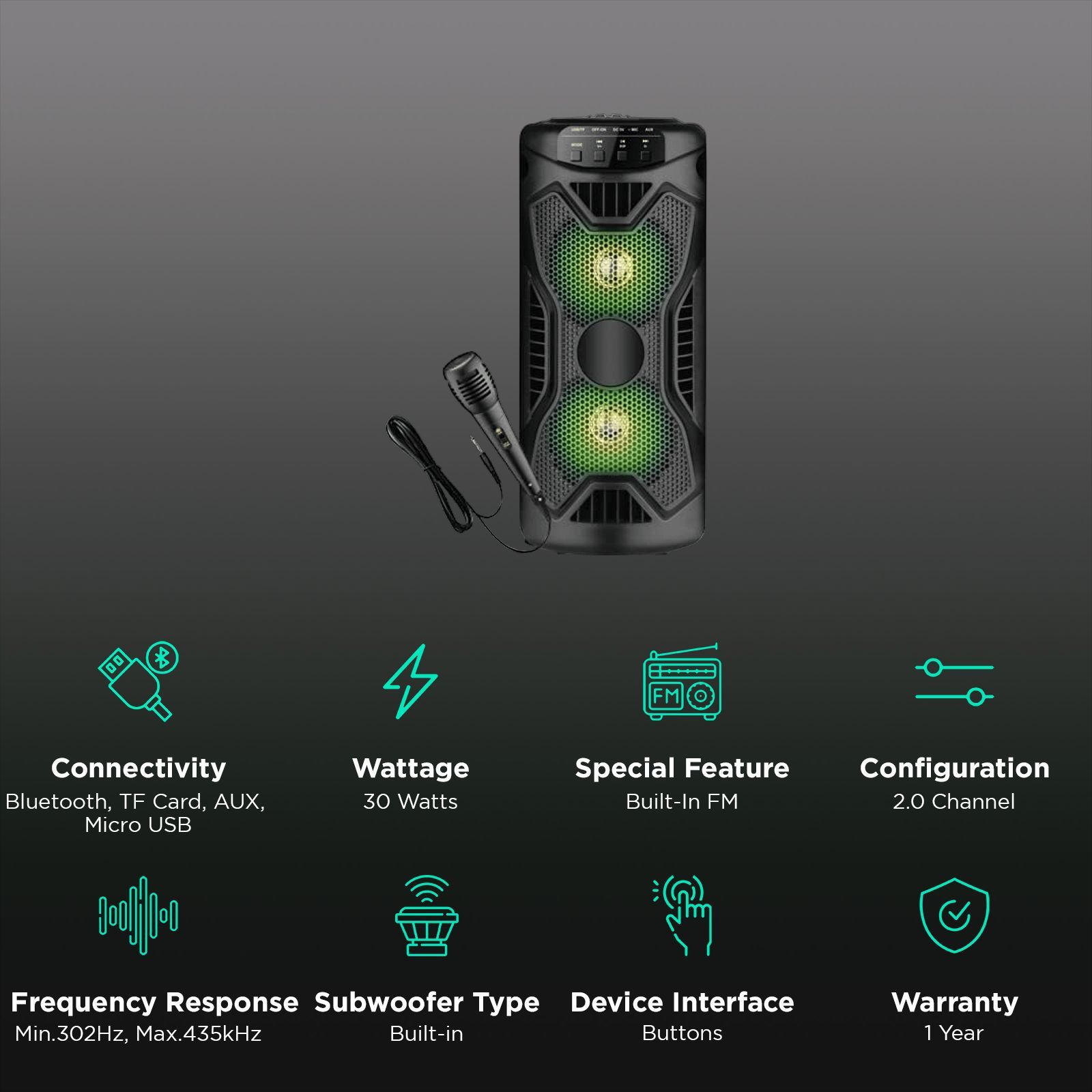 Krisons Rockstar 30W Bluetooth Party Speaker with Mic (FM Radio, 2.0 Channel, Black)_3