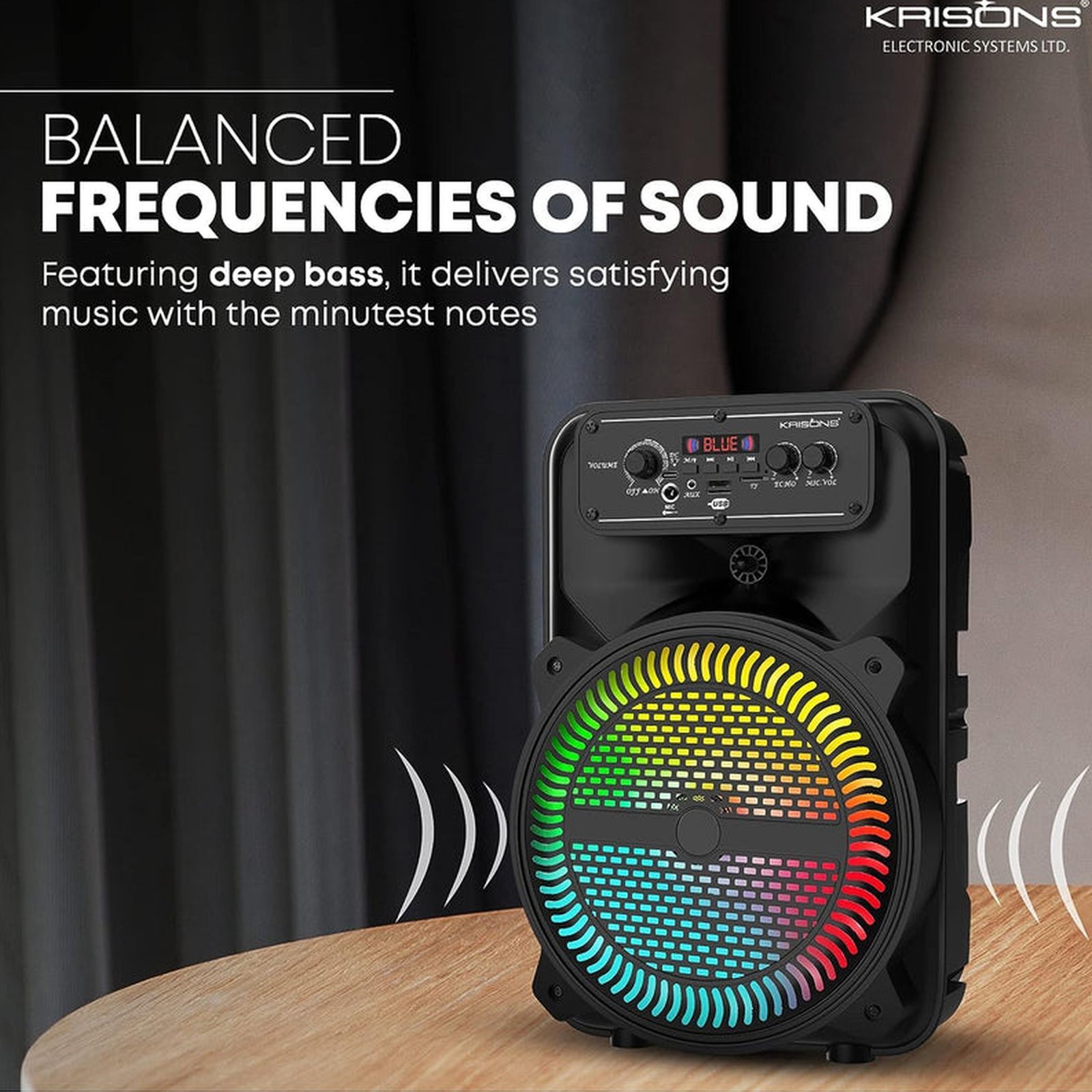 Krisons MoonStar 30W Bluetooth Party Speaker with Mic (Bass Boost, 2.0 Channel, Black)_8