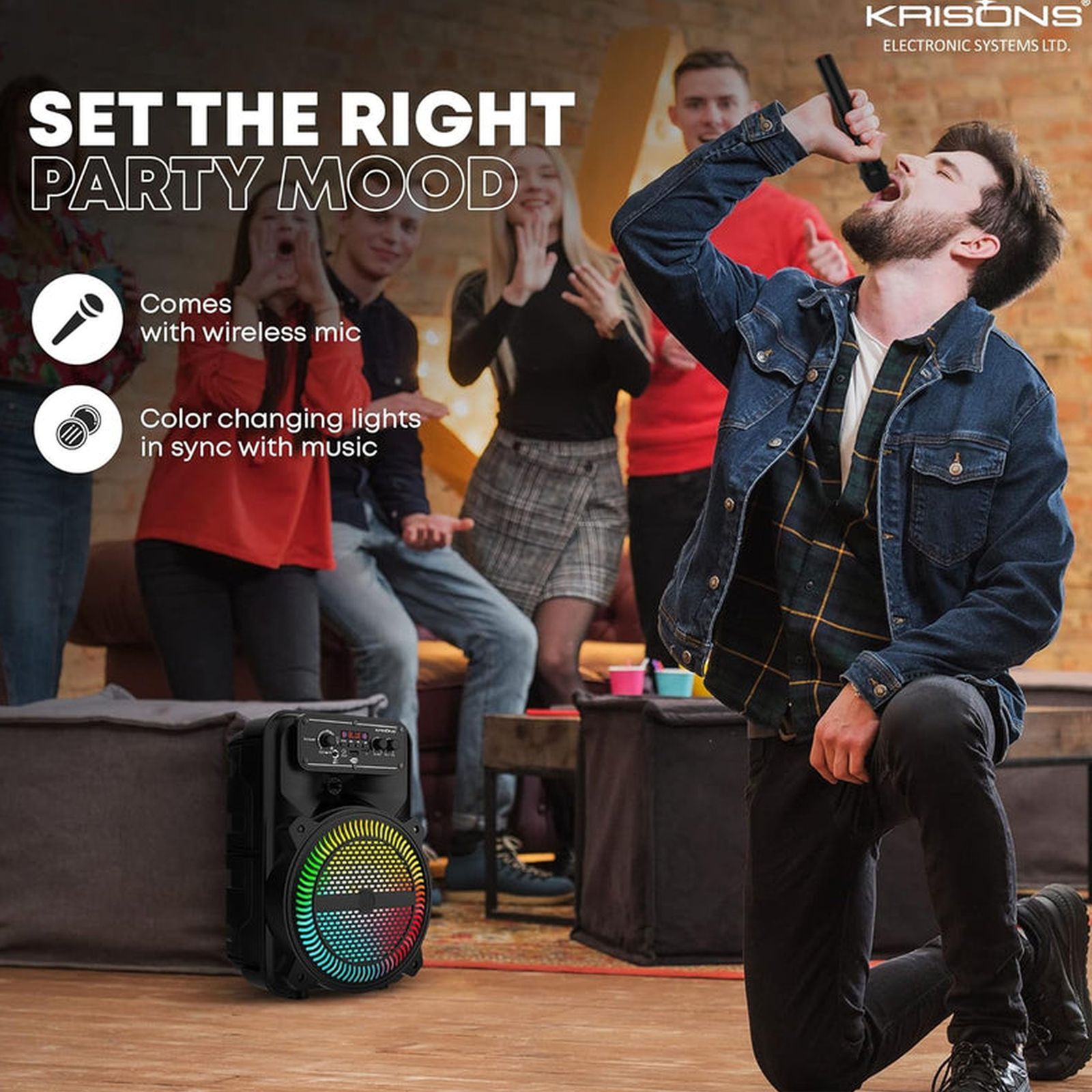 Krisons MoonStar 30W Bluetooth Party Speaker with Mic (Bass Boost, 2.0 Channel, Black)_10