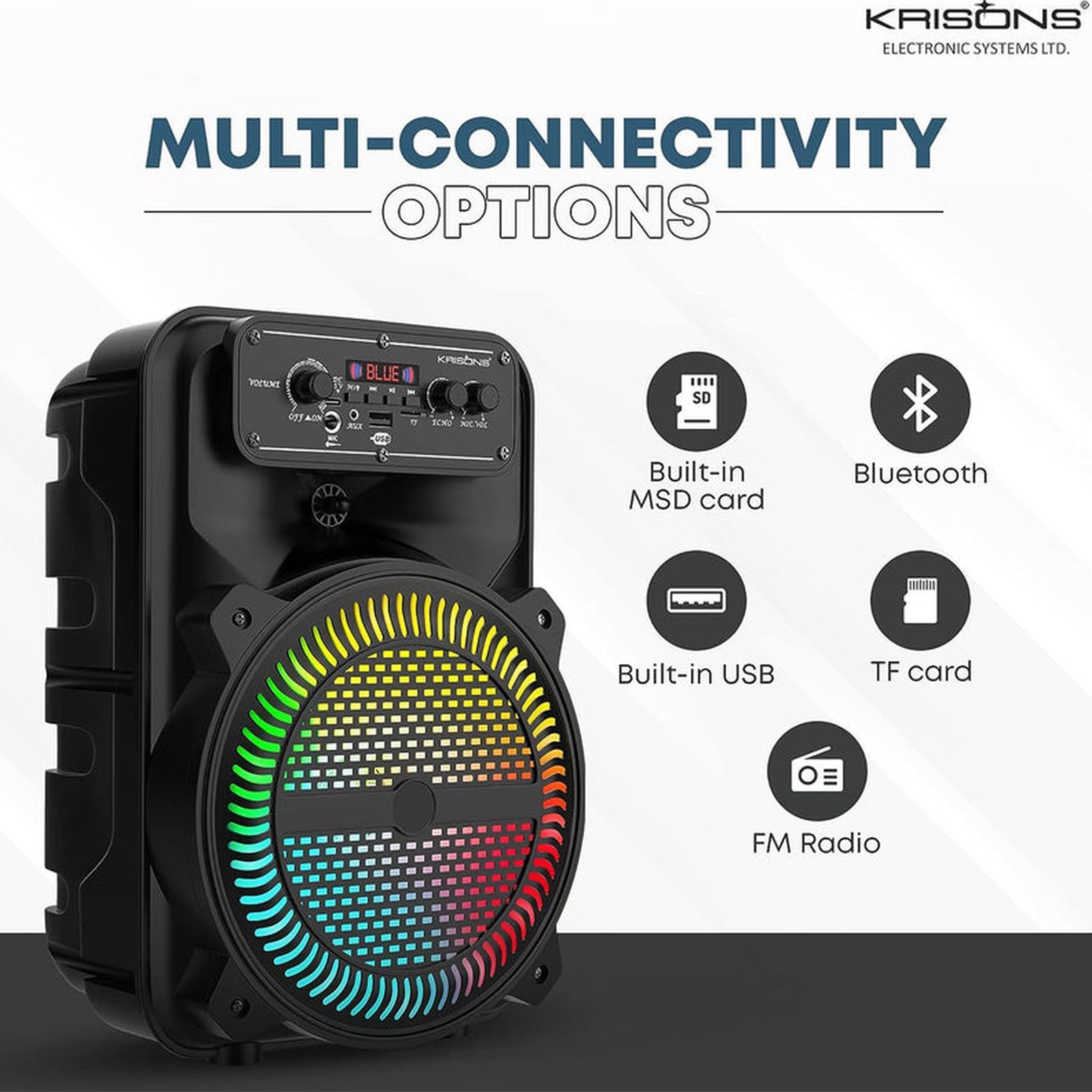 Krisons MoonStar 30W Bluetooth Party Speaker with Mic (Bass Boost, 2.0 Channel, Black)_5