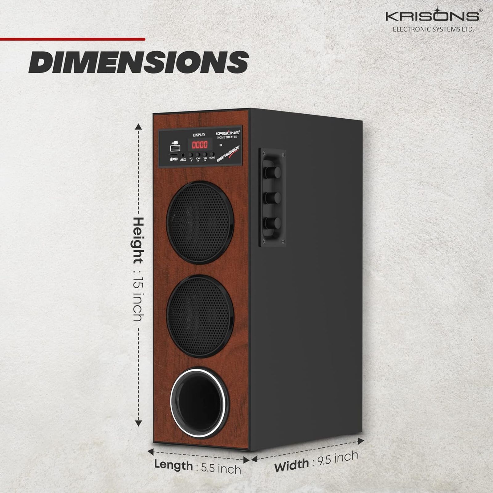 KRISONS Thunder 80W Multimedia Speaker (Bluetooth Connectivity, 2.1 Channel, Brown and Black)_8