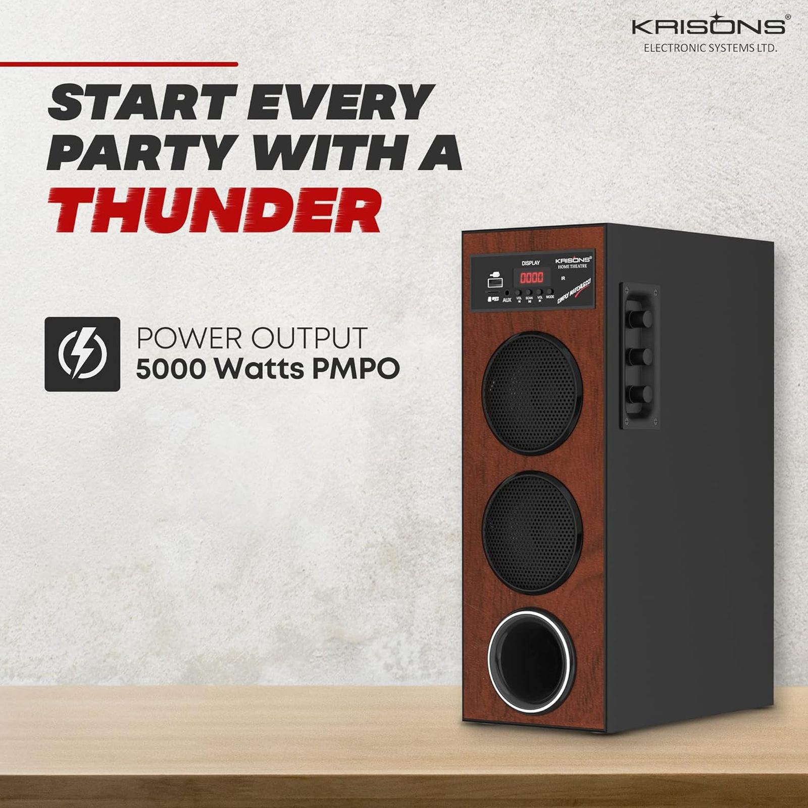 KRISONS Thunder 80W Multimedia Speaker (Bluetooth Connectivity, 2.1 Channel, Brown and Black)_4