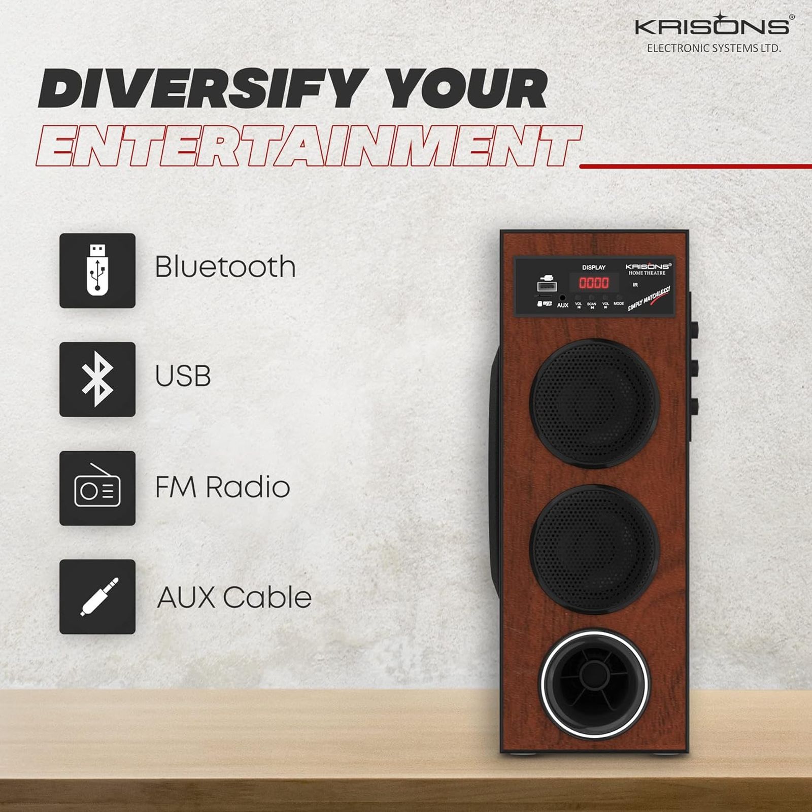 KRISONS Thunder 80W Multimedia Speaker (Bluetooth Connectivity, 2.1 Channel, Brown and Black)_5