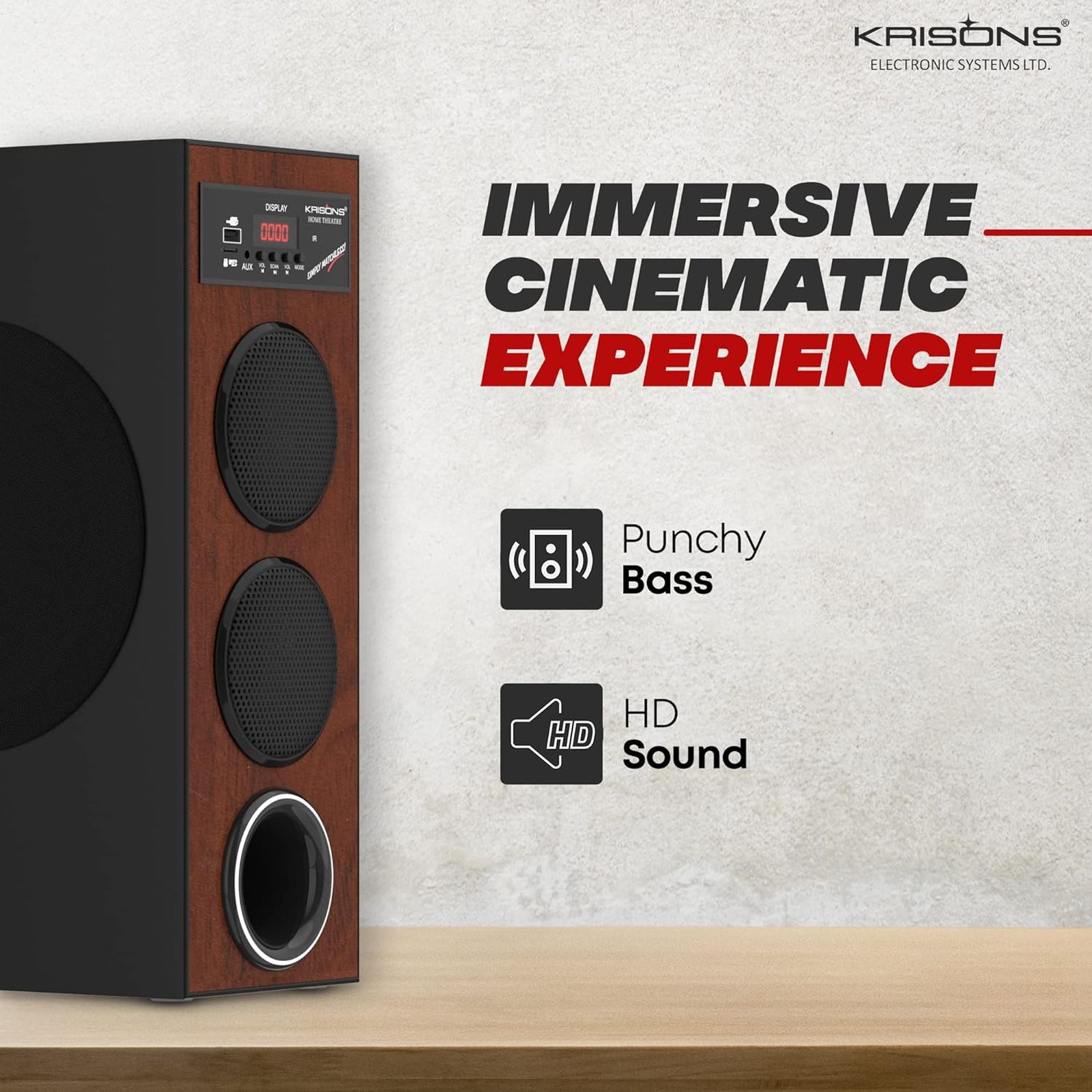 KRISONS Thunder 80W Multimedia Speaker (Bluetooth Connectivity, 2.1 Channel, Brown and Black)_6