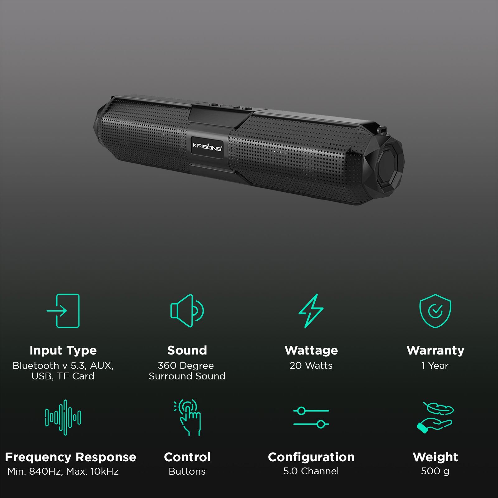 Krisons WonderBar 20W Bluetooth Soundbar (Deep Bass Audio, 5.0 Channel, Black) Krisons WonderBar 20W Bluetooth Soundbar (Deep Bass Audio, 5.0 Channel, Black)_2