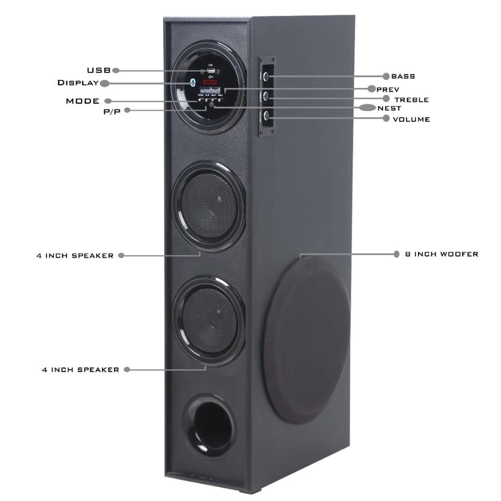 Krisons Sound Blaster 80W Bluetooth Party Speaker (Dynamic Sound, 2.1 Channel, Black)_7