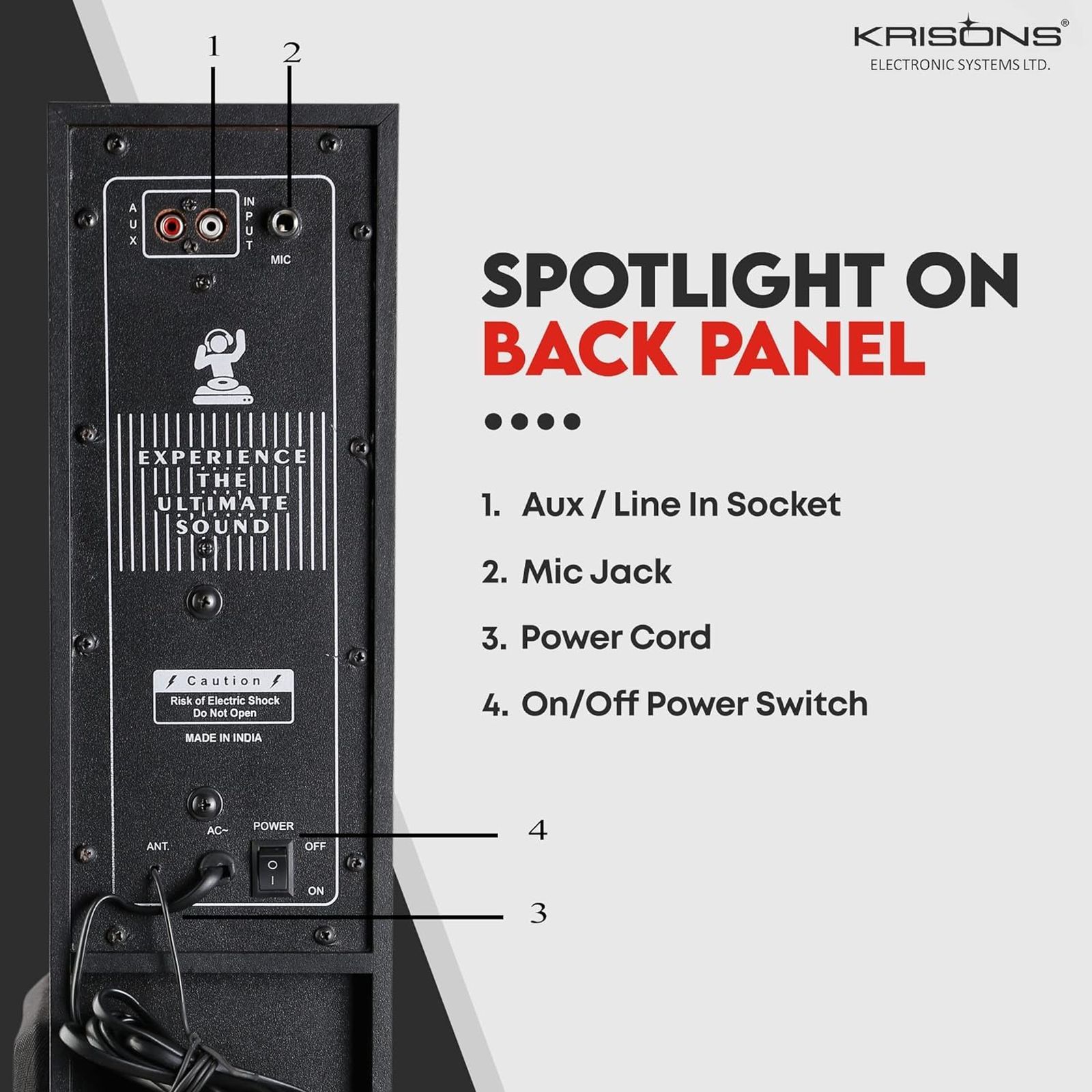 Krisons Swag Tower 90W Bluetooth Party Speaker with Mic (Built-in FM, 2.1 Channel, Black & Brown)_7