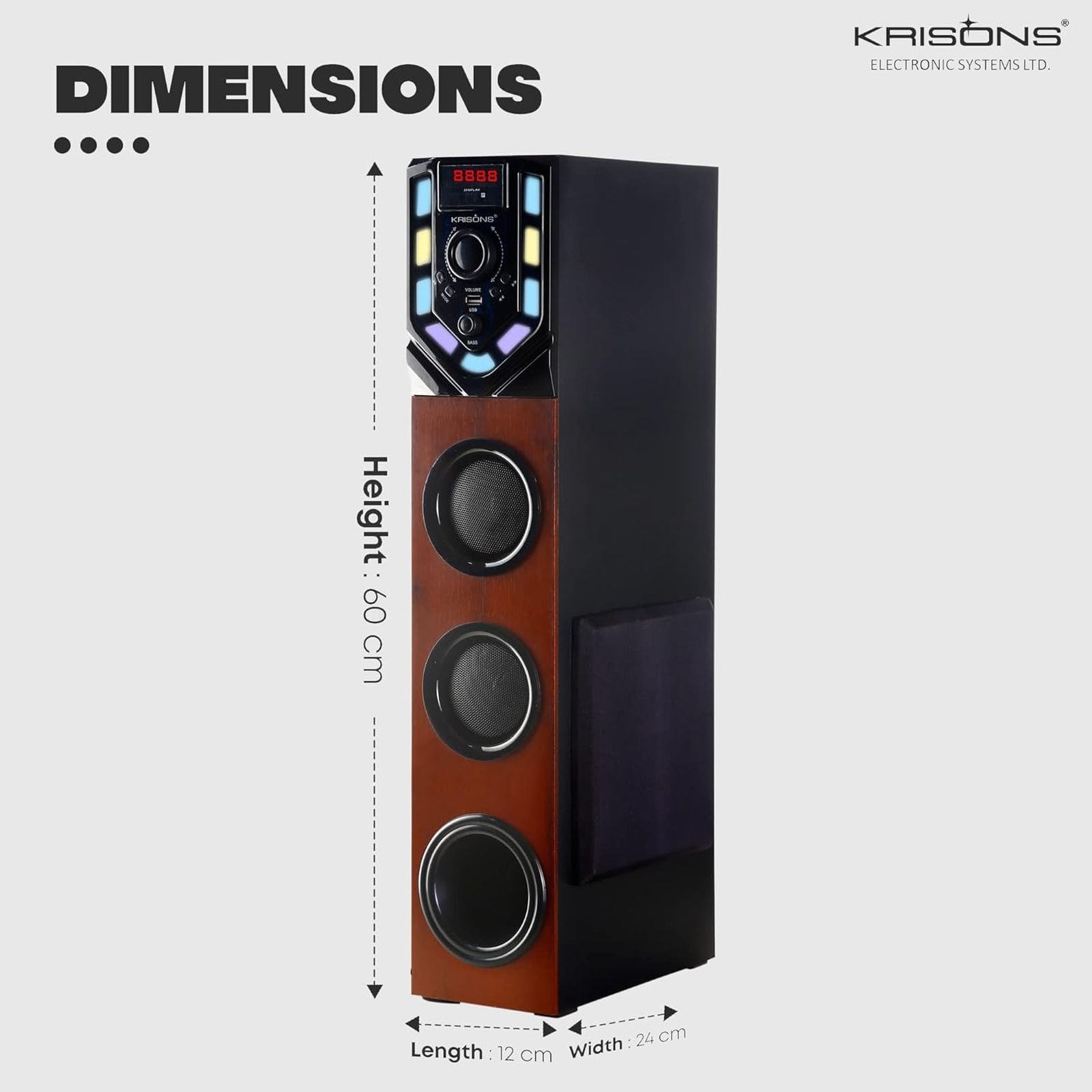 Krisons Swag Tower 90W Bluetooth Party Speaker with Mic (Built-in FM, 2.1 Channel, Black & Brown)_8