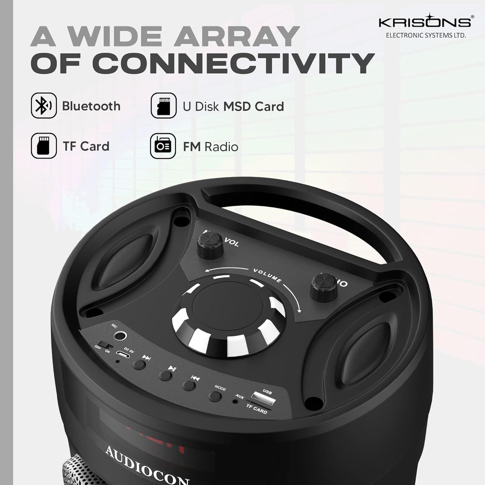 Krisons Cyclone 100W Bluetooth Party Speaker with Mic (DJ Lights, 2.1 Channel, Black) Krisons Cyclone 100W Bluetooth Party Speaker with Mic (DJ Lights, 2.1 Channel, Black)_7