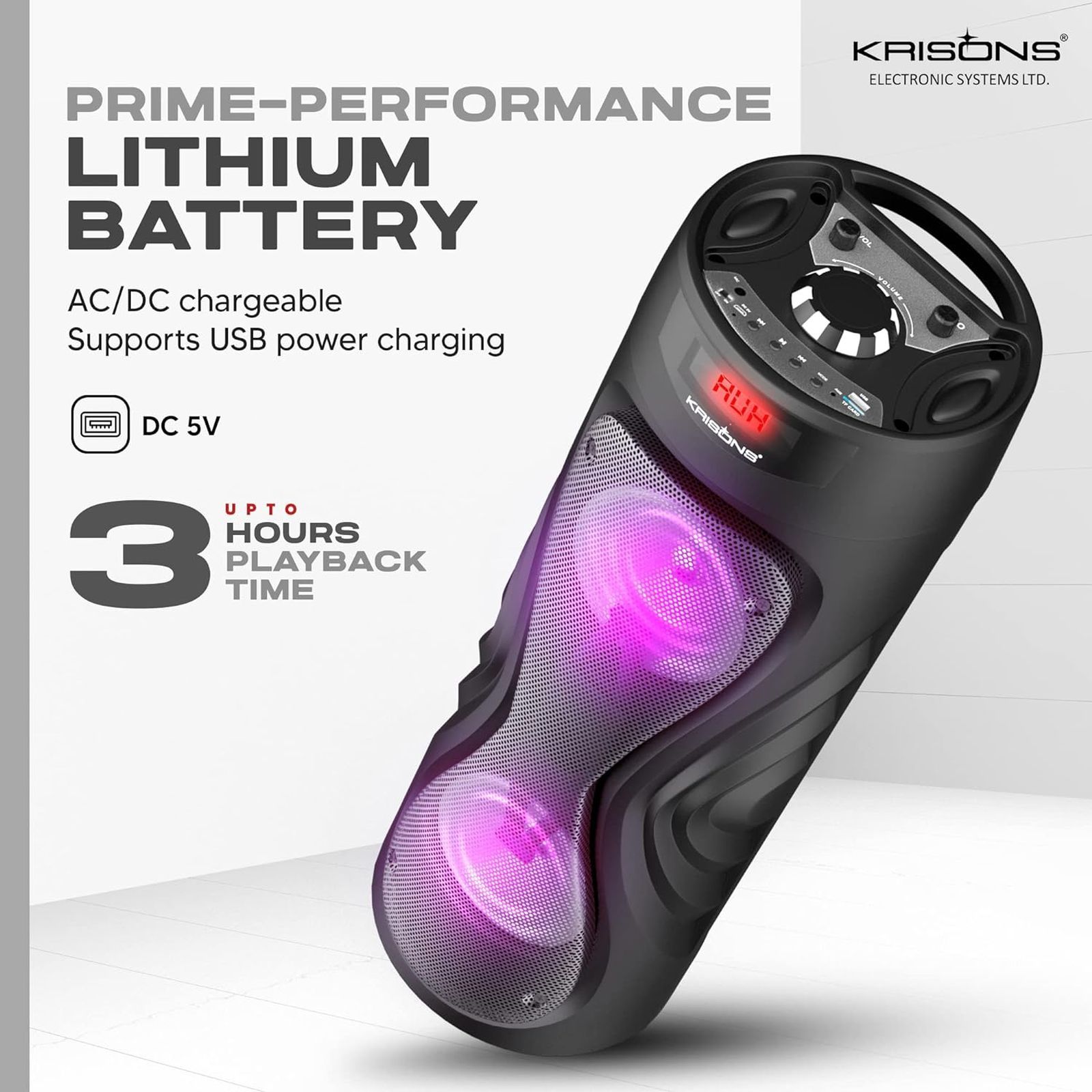 Krisons Cyclone 100W Bluetooth Party Speaker with Mic (DJ Lights, 2.1 Channel, Black) Krisons Cyclone 100W Bluetooth Party Speaker with Mic (DJ Lights, 2.1 Channel, Black)_5