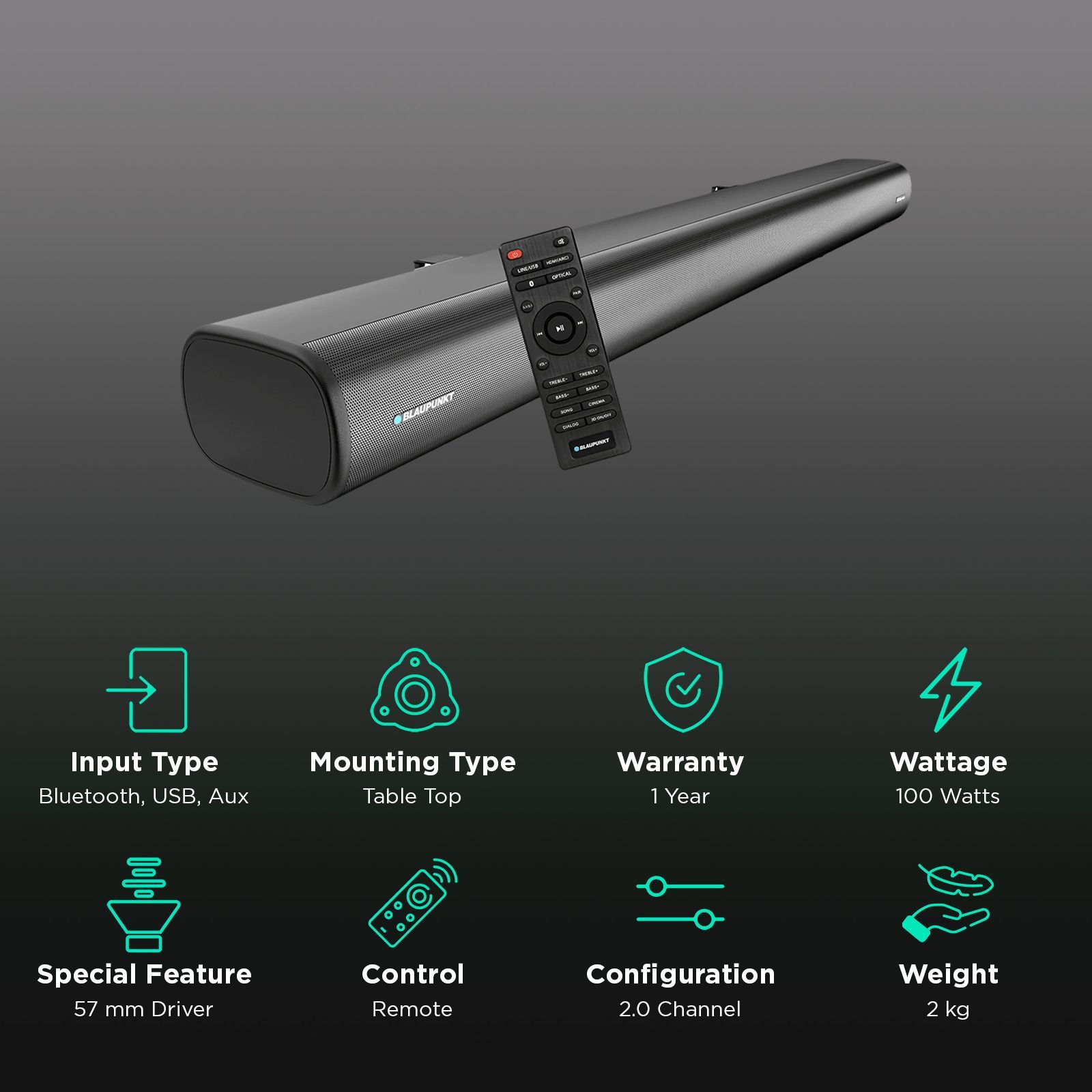 BLAUPUNKT SBA01 Krisp 100W Bluetooth Soundbar with Remote (Dolby, Black)_2