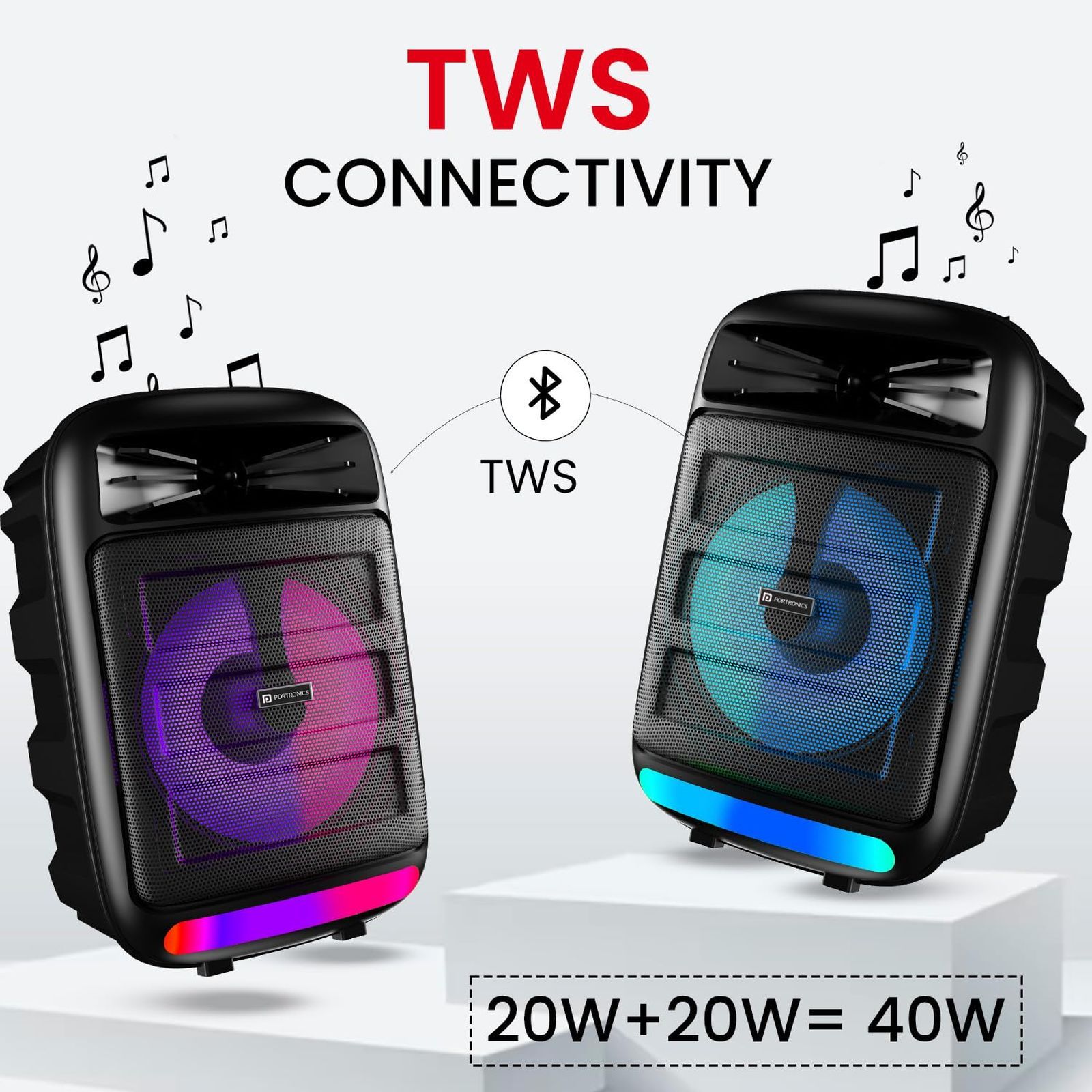 PORTRONICS Melomix 20W Portable Bluetooth Speaker (6 RGB Light Modes, Stereo Channel, Black) PORTRONICS Melomix 20W Portable Bluetooth Speaker (6 RGB Light Modes, Stereo Channel, Black)_7