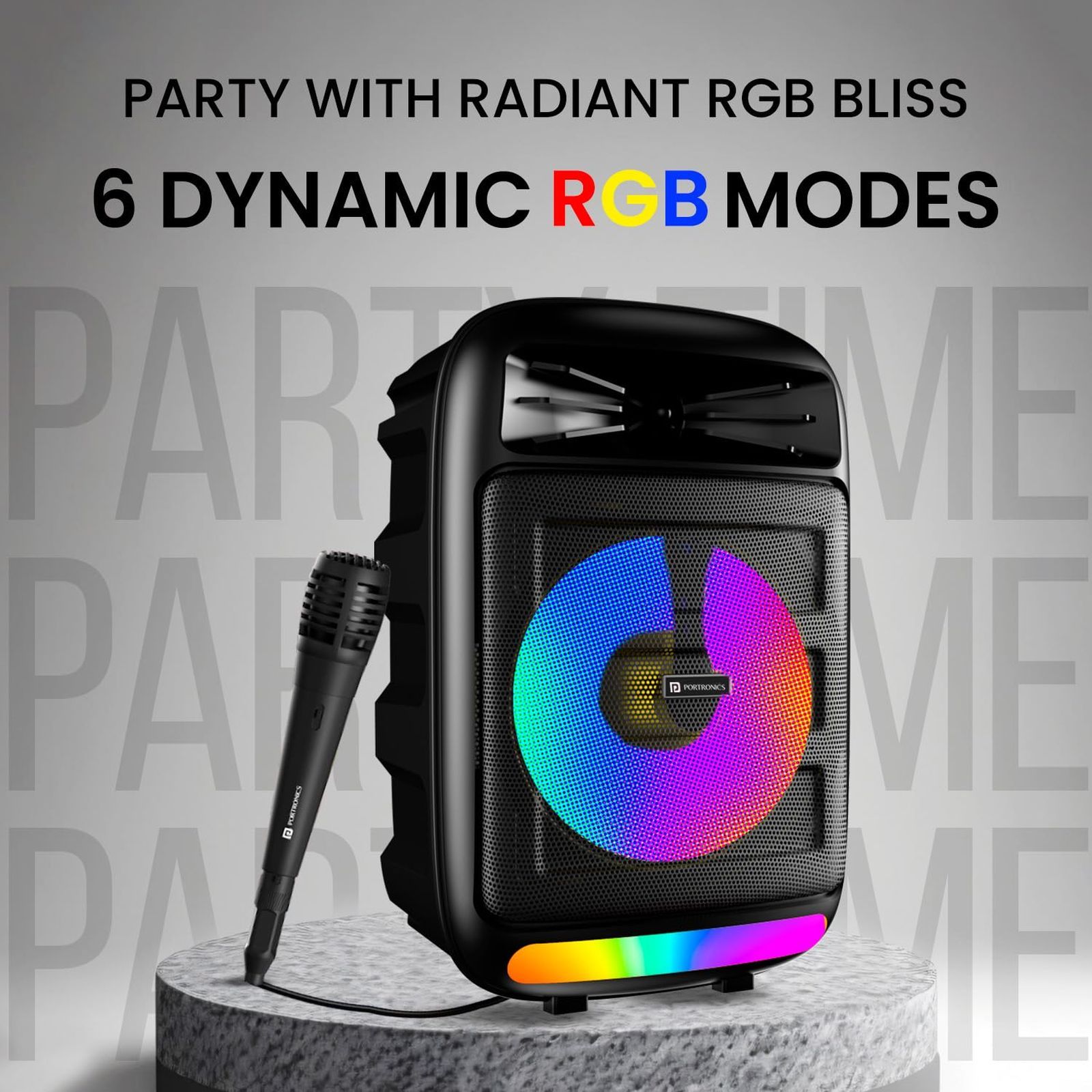 PORTRONICS Melomix 20W Portable Bluetooth Speaker (6 RGB Light Modes, Stereo Channel, Black) PORTRONICS Melomix 20W Portable Bluetooth Speaker (6 RGB Light Modes, Stereo Channel, Black)_5