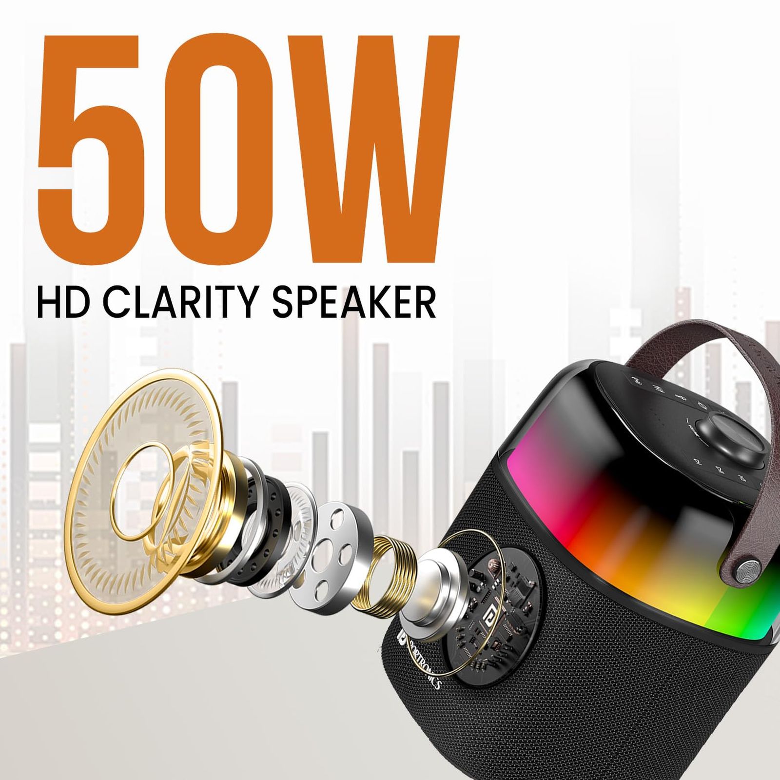 PORTRONICS Dash 4 50W Portable Bluetooth Speaker (IPX5 Water Resistant, 6 RGB Lighting Modes, Black)_3