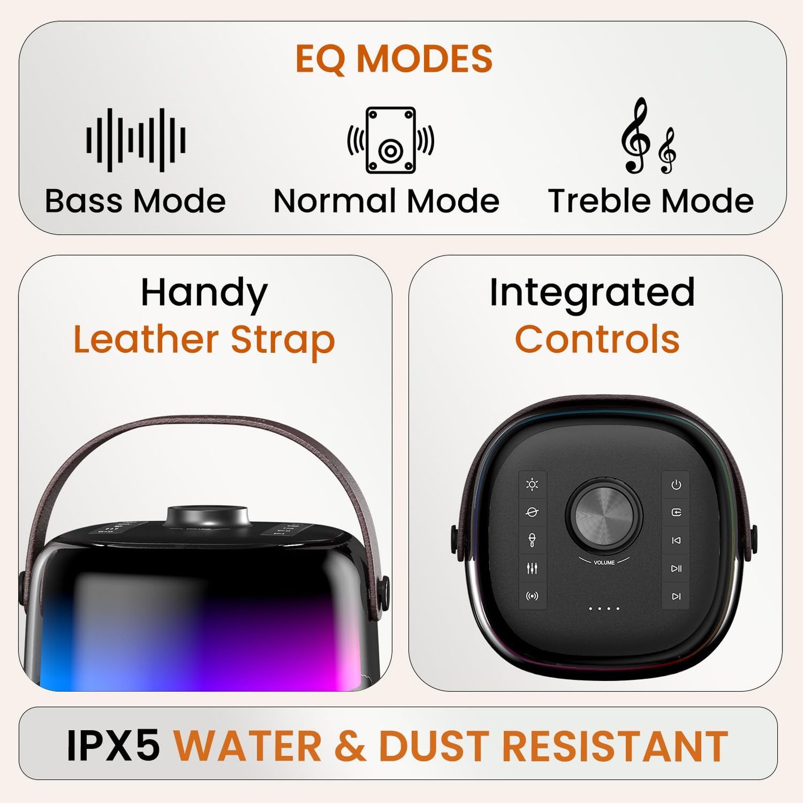 PORTRONICS Dash 4 50W Portable Bluetooth Speaker (IPX5 Water Resistant, 6 RGB Lighting Modes, Black)_4