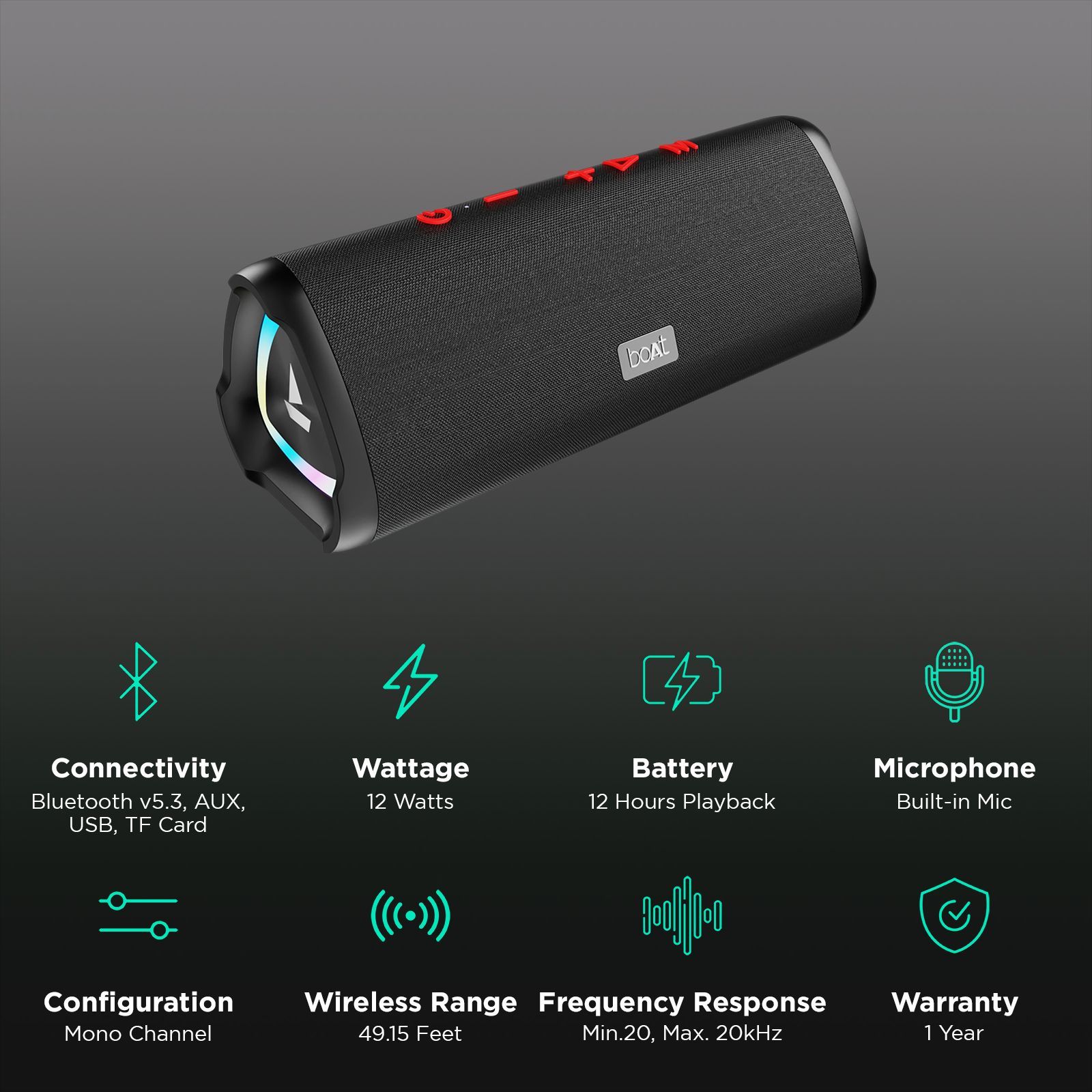 boAt Stone 750 12W Portable Bluetooth Speaker (IPX5 Water Resistant, Stereo Sound, Mono Channel, Raging Black)_2