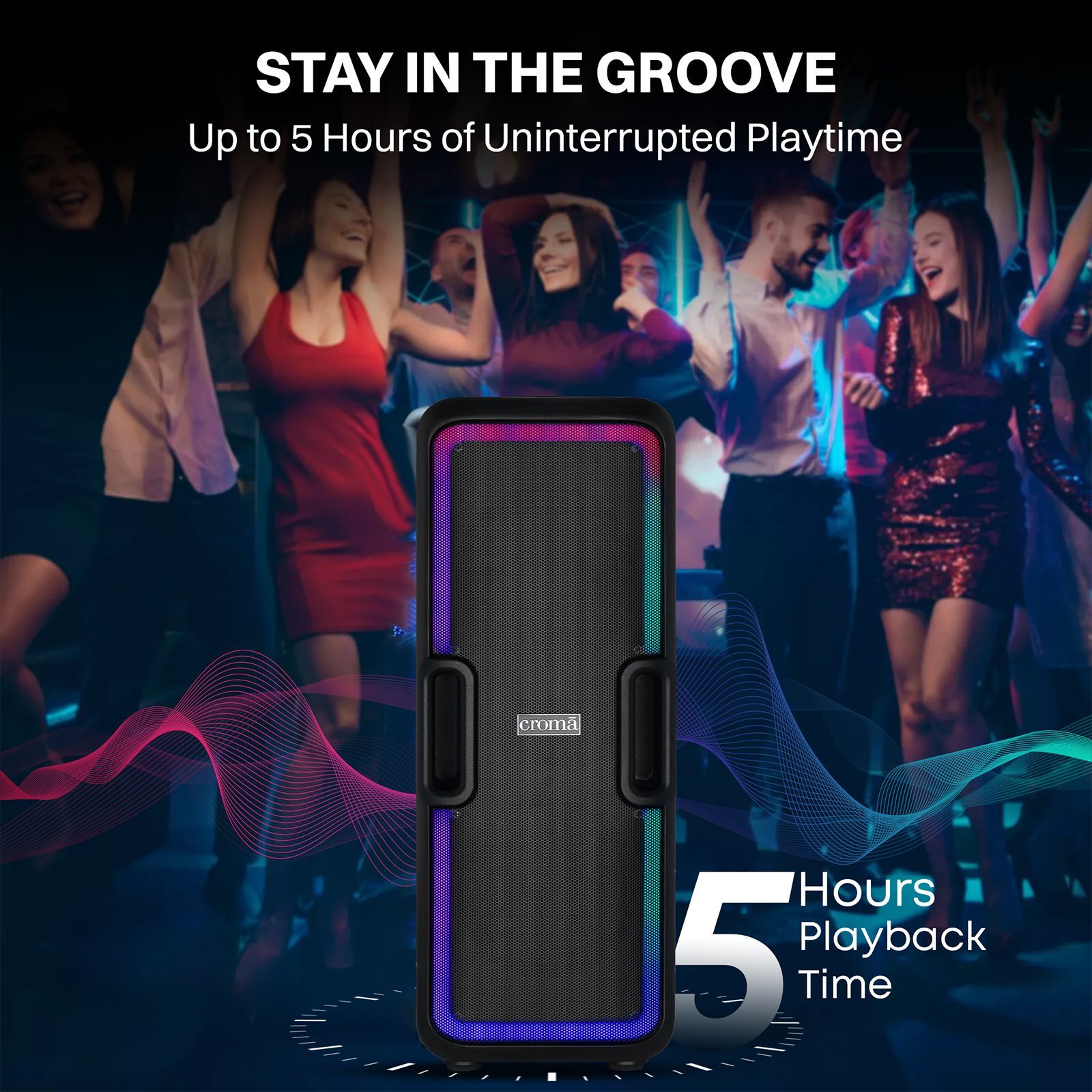 Croma 50W Bluetooth Party Speaker with Mic (Lightweight, Stereo Channel, Black) Croma 50W Bluetooth Party Speaker with Mic (Lightweight, Stereo Channel, Black)_14
