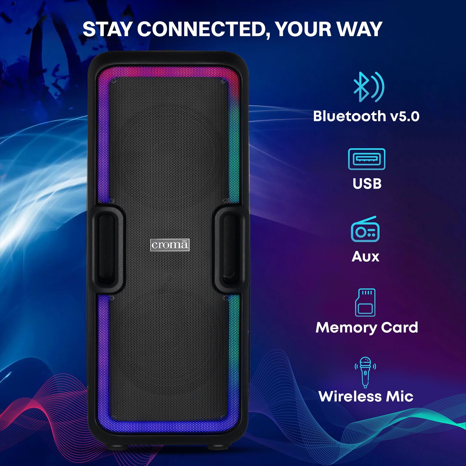 Croma 50W Bluetooth Party Speaker with Mic (Lightweight, Stereo Channel, Black) Croma 50W Bluetooth Party Speaker with Mic (Lightweight, Stereo Channel, Black)_15