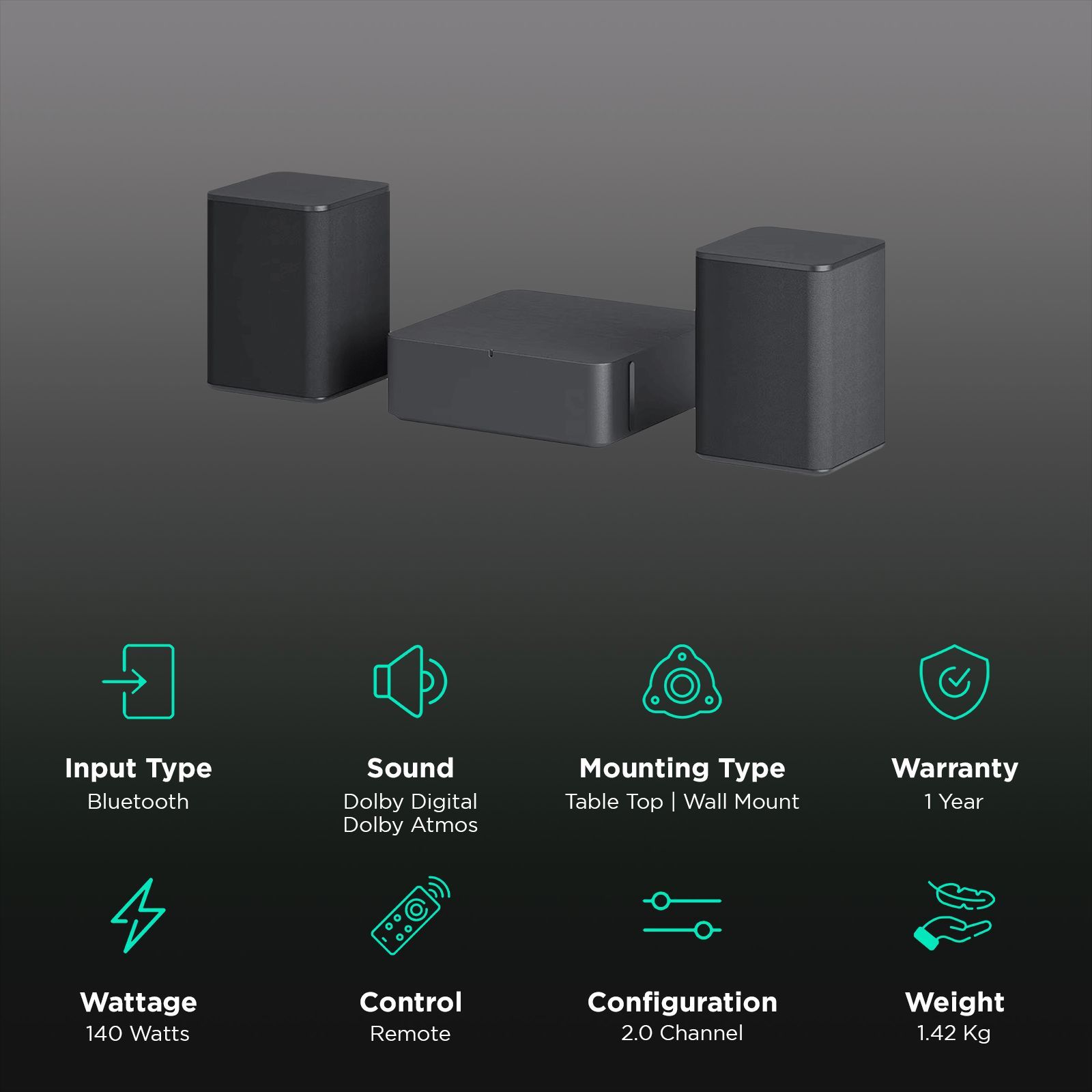 LG SPQ8S 140W Bluetooth Soundbar with Remote (Surround Sound, 2.0 Channel, Grey)_2