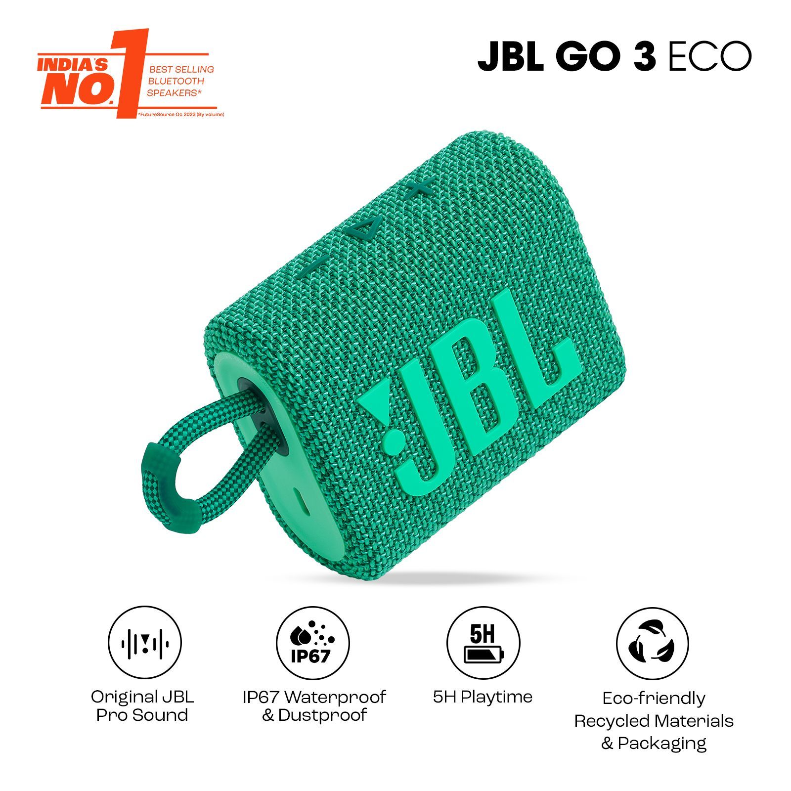 JBL Go 3 Eco 4.2W Portable Bluetooth Speaker (IP67 Waterproof, 5 Hours Playtime, 1.0 Channel, Green) JBL Go 3 Eco 4.2W Portable Bluetooth Speaker (IP67 Waterproof, 5 Hours Playtime, 1.0 Channel, Green)_14