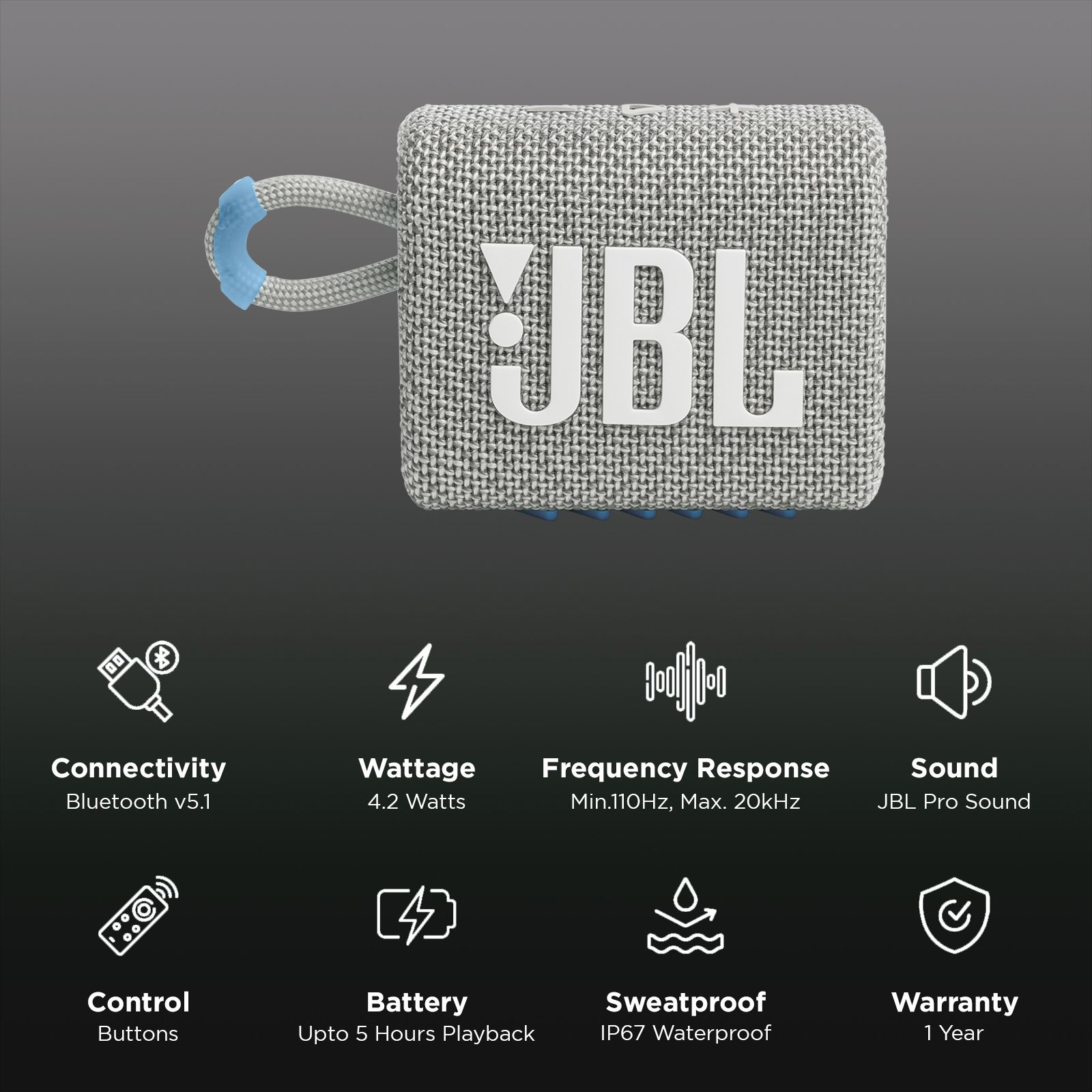JBL Go 3 Eco 4.2W Portable Bluetooth Speaker (IP67 Waterproof, 5 Hours Playtime, 1.0 Channel, White)_2
