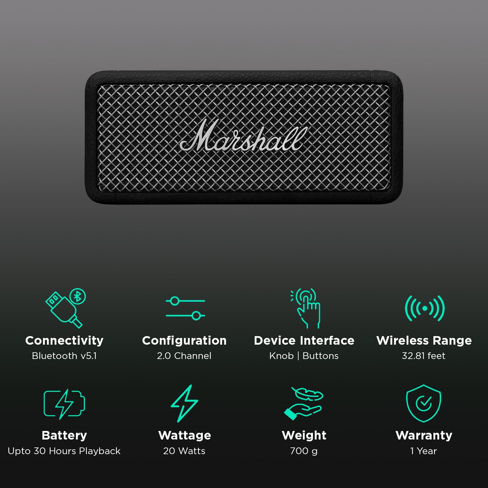 Marshall Emberton II 20W Portable Bluetooth Speaker (IP67 Water Proof, True Stereophonic 360Degree Sound, Stereo, Black and Steel)_2