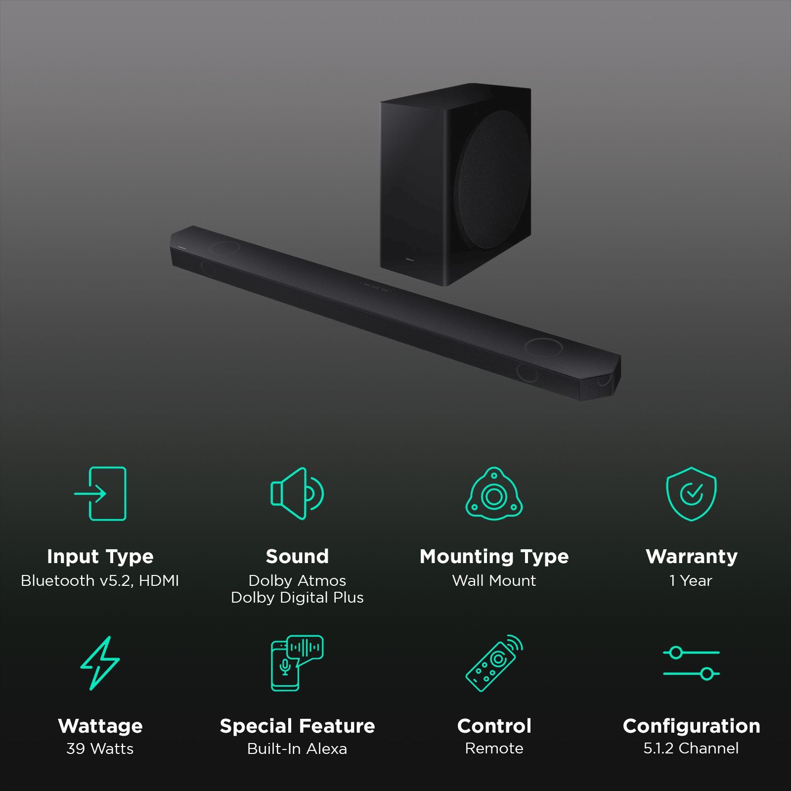 SAMSUNG Q Series 360W Bluetooth Soundbar with Remote (Dolby Atmos, 5.1.2 Channel, Black)_2