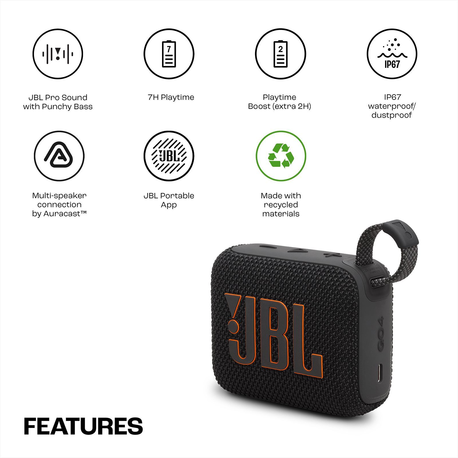 JBL Go 4 4.2W Portable Bluetooth Speaker (IP67 Waterproof, JBL Pro Sound with Punchy Bass, Stereo Channel, Black)_17