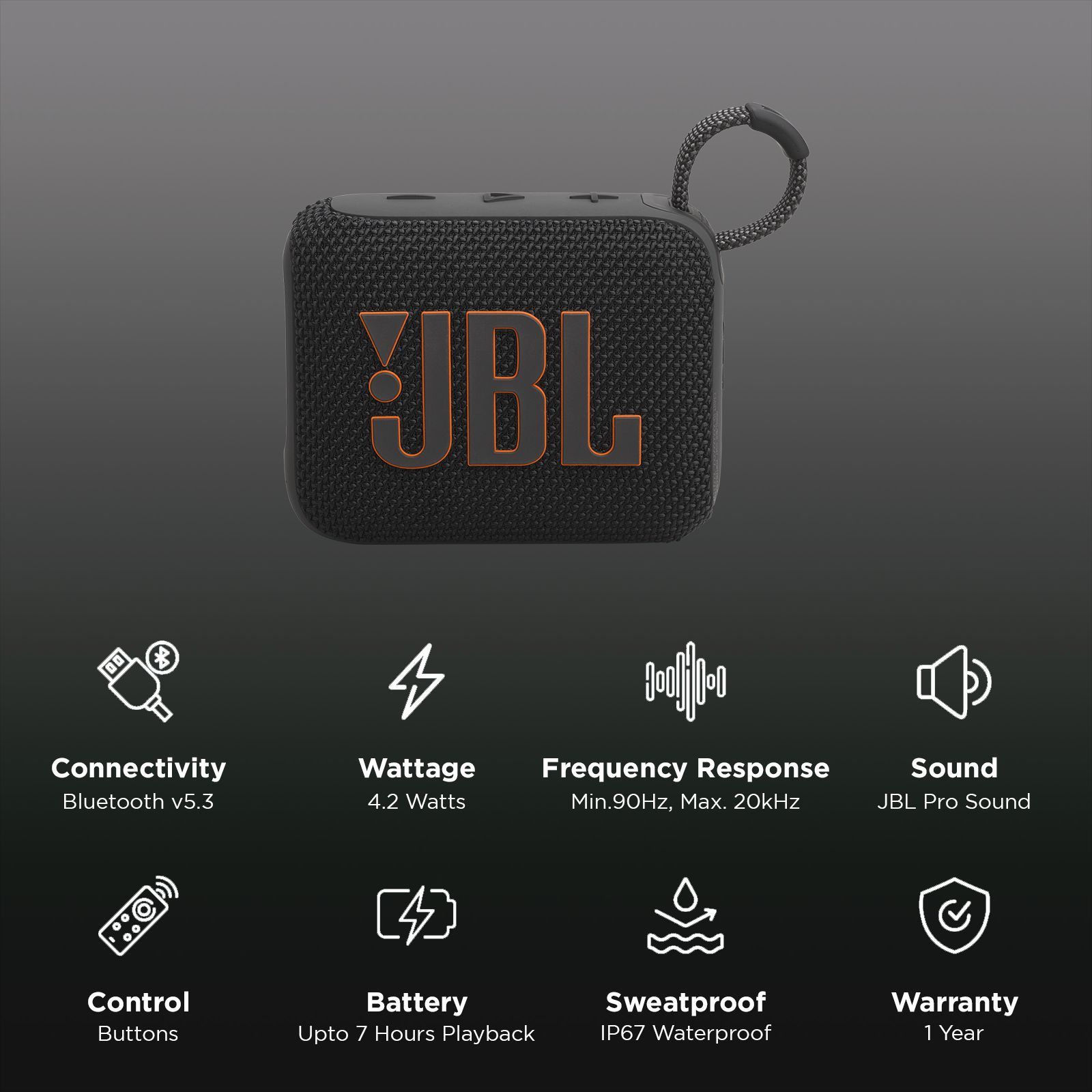 JBL Go 4 4.2W Portable Bluetooth Speaker (IP67 Waterproof, JBL Pro Sound with Punchy Bass, Stereo Channel, Black)_2