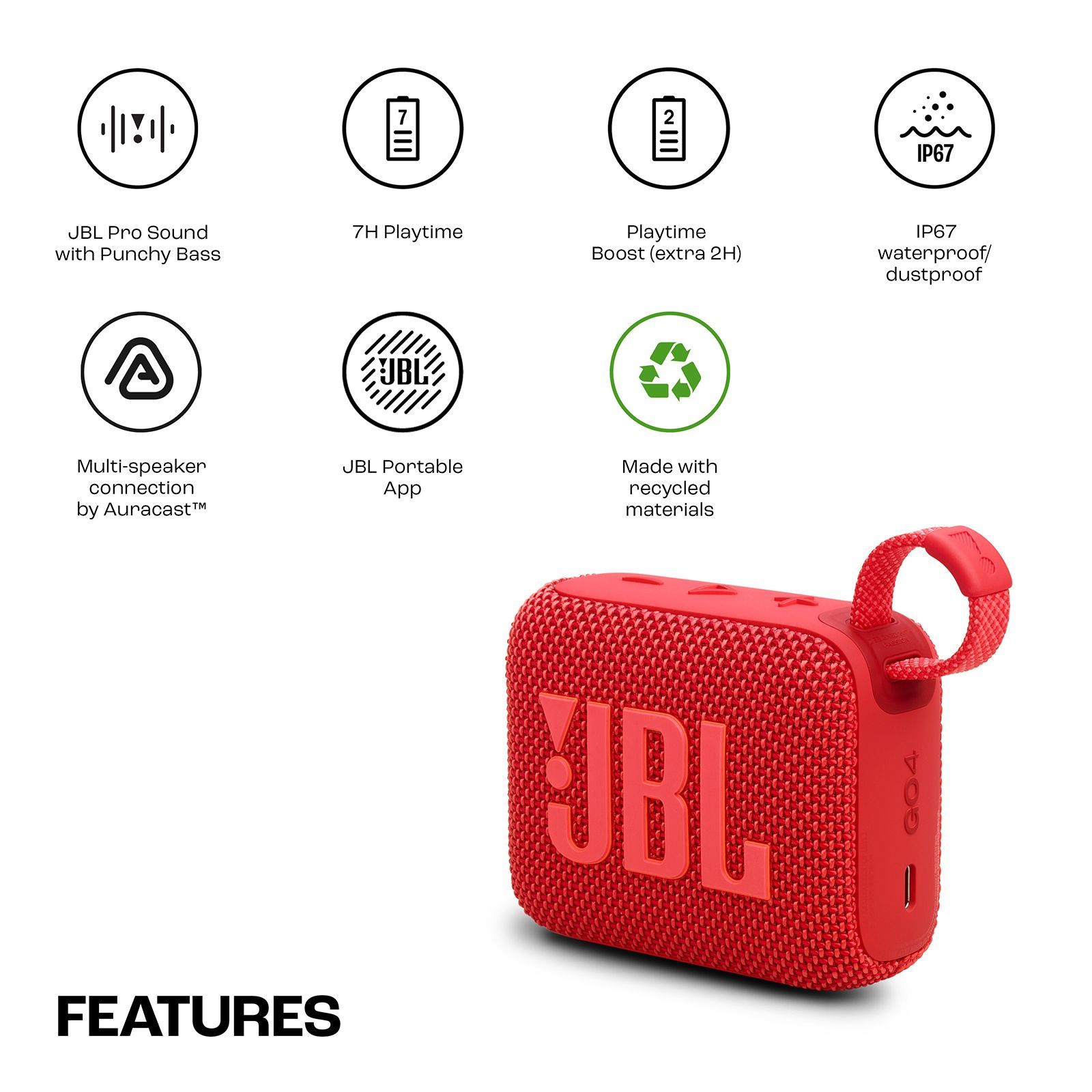 JBL Go 4 4.2W Portable Bluetooth Speaker (IP67 Waterproof, 7 Hours Playtime, Stereo Channel, Red)_18