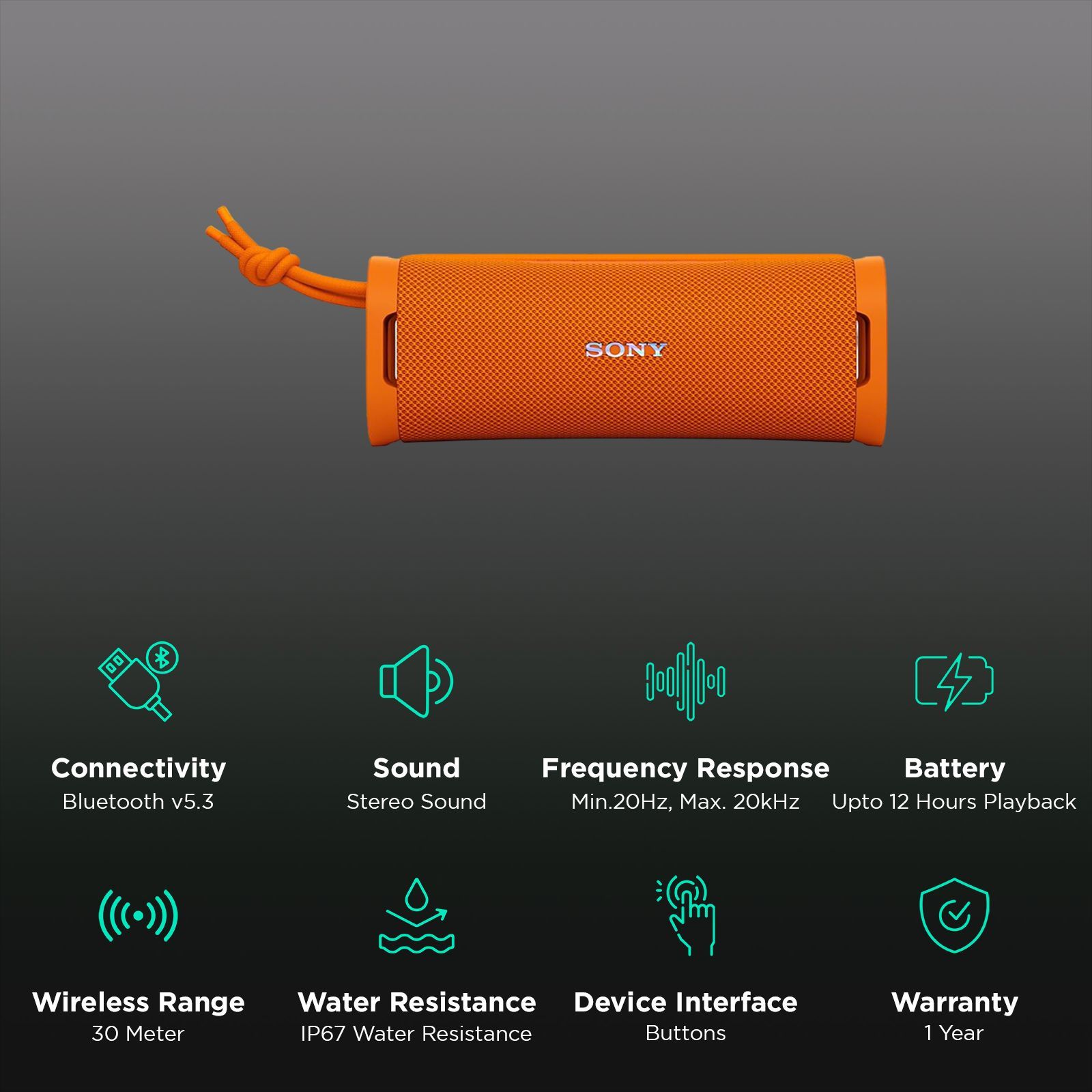 SONY ULT Field 1 Portable Bluetooth Speaker (IP67 Waterproof, Massive Bass, Orange)_2