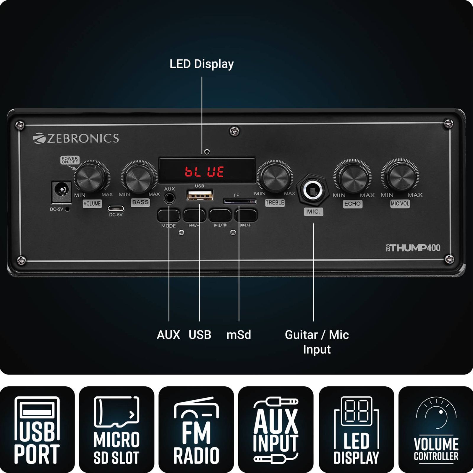 ZEBRONICS Zeb-Thump 400 40W Bluetooth Party Speaker with Mic (10 Hours Playtime, Mono Channel, Black)_5