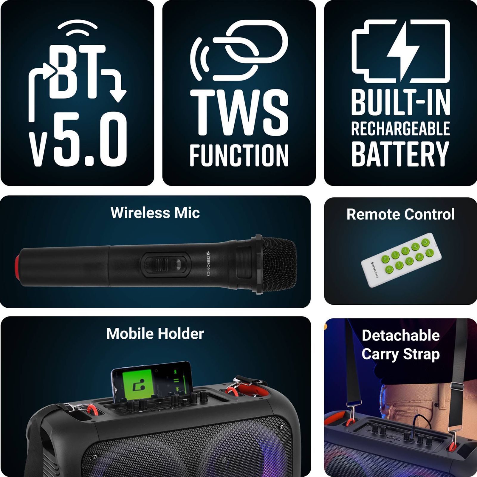 ZEBRONICS Zeb-Thump 400 40W Bluetooth Party Speaker with Mic (10 Hours Playtime, Mono Channel, Black)_6