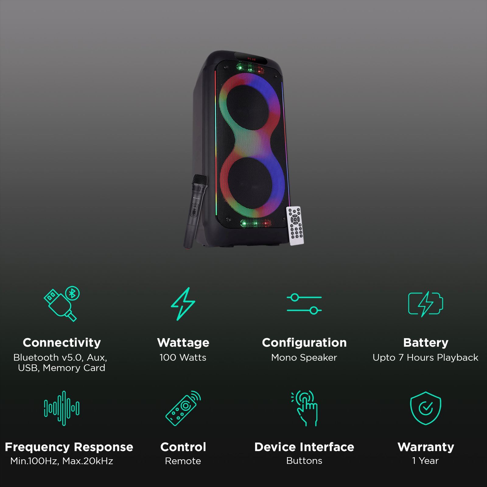 ZEBRONICS Zeb-Buddy 200 100W Bluetooth Party Speaker with Mic (7 Hours Playtime, Mono Channel, Black)_3