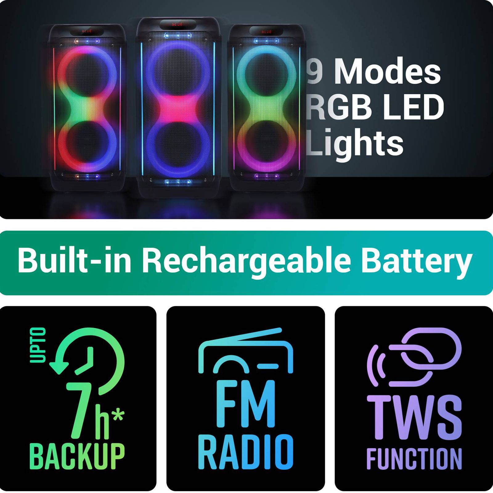 ZEBRONICS Zeb-Buddy 200 100W Bluetooth Party Speaker with Mic (7 Hours Playtime, Mono Channel, Black)_5