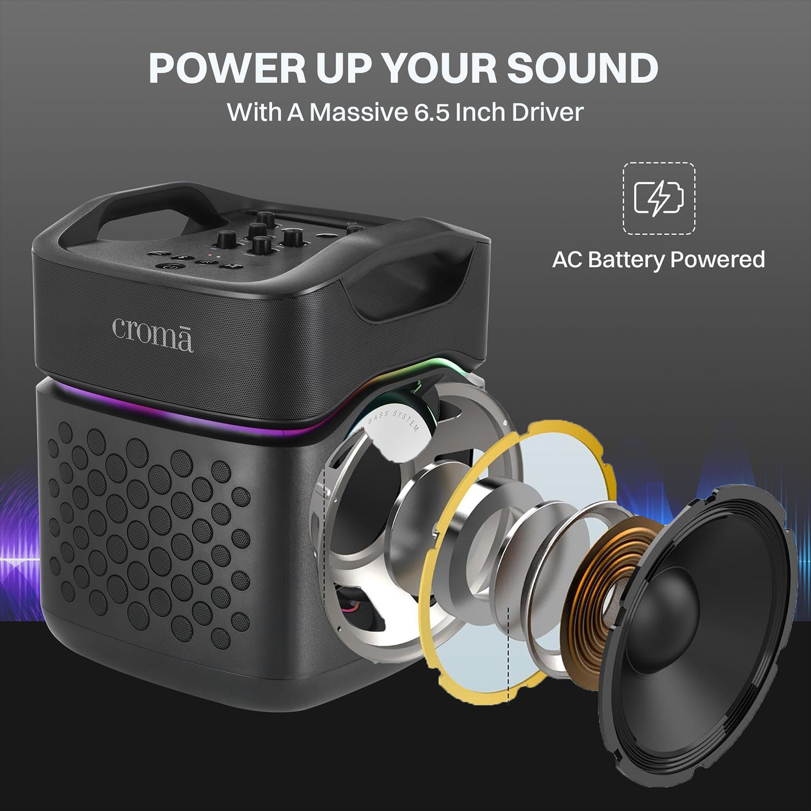 Croma 100W Bluetooth Party Speaker (RGB Party Lights, Black)_14