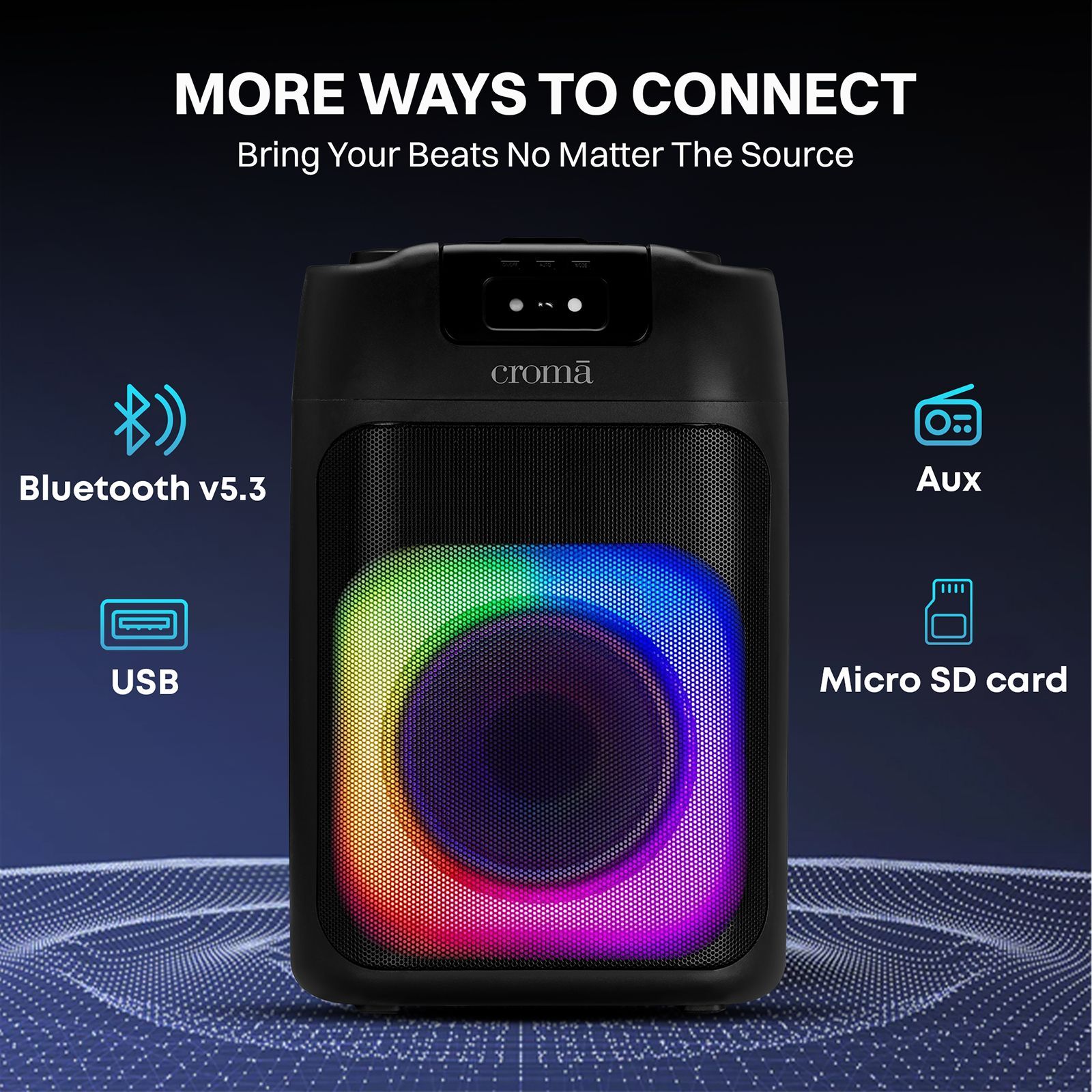 Croma 60 W Bluetooth Party Speaker with mic (TWS Function, Stereo Channel, Black) Croma 60 W Bluetooth Party Speaker with mic (TWS Function, Stereo Channel, Black)_17