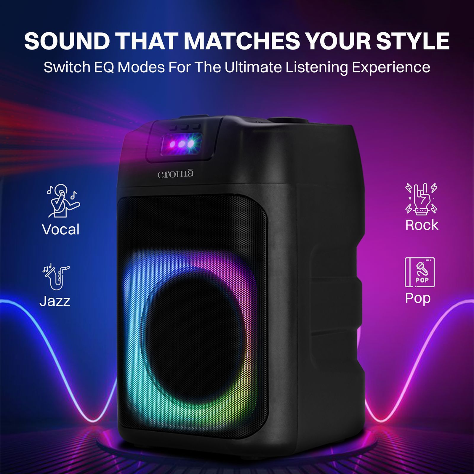 Croma 60 W Bluetooth Party Speaker with mic (TWS Function, Stereo Channel, Black) Croma 60 W Bluetooth Party Speaker with mic (TWS Function, Stereo Channel, Black)_19