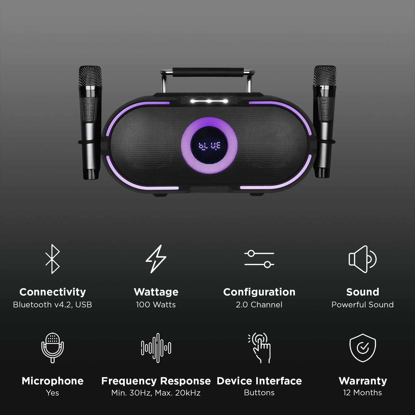 Croma 100W RMS Bluetooth Speaker (Echo Adjustment, 3 LED Modes, 2.0 Channel, Black)_3