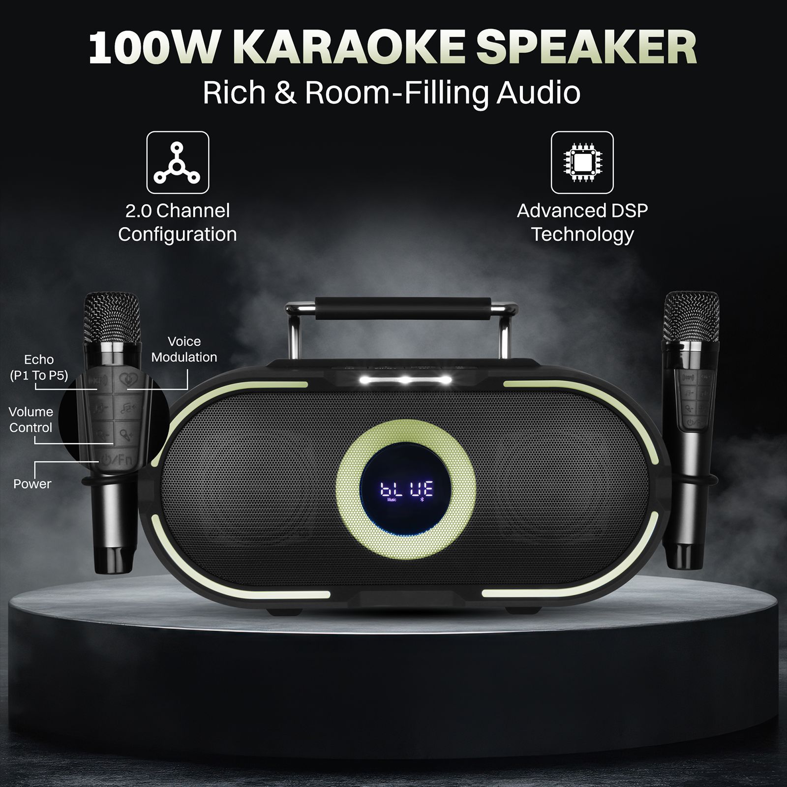 Croma 100W RMS Bluetooth Speaker (Echo Adjustment, 3 LED Modes, 2.0 Channel, Black)_4