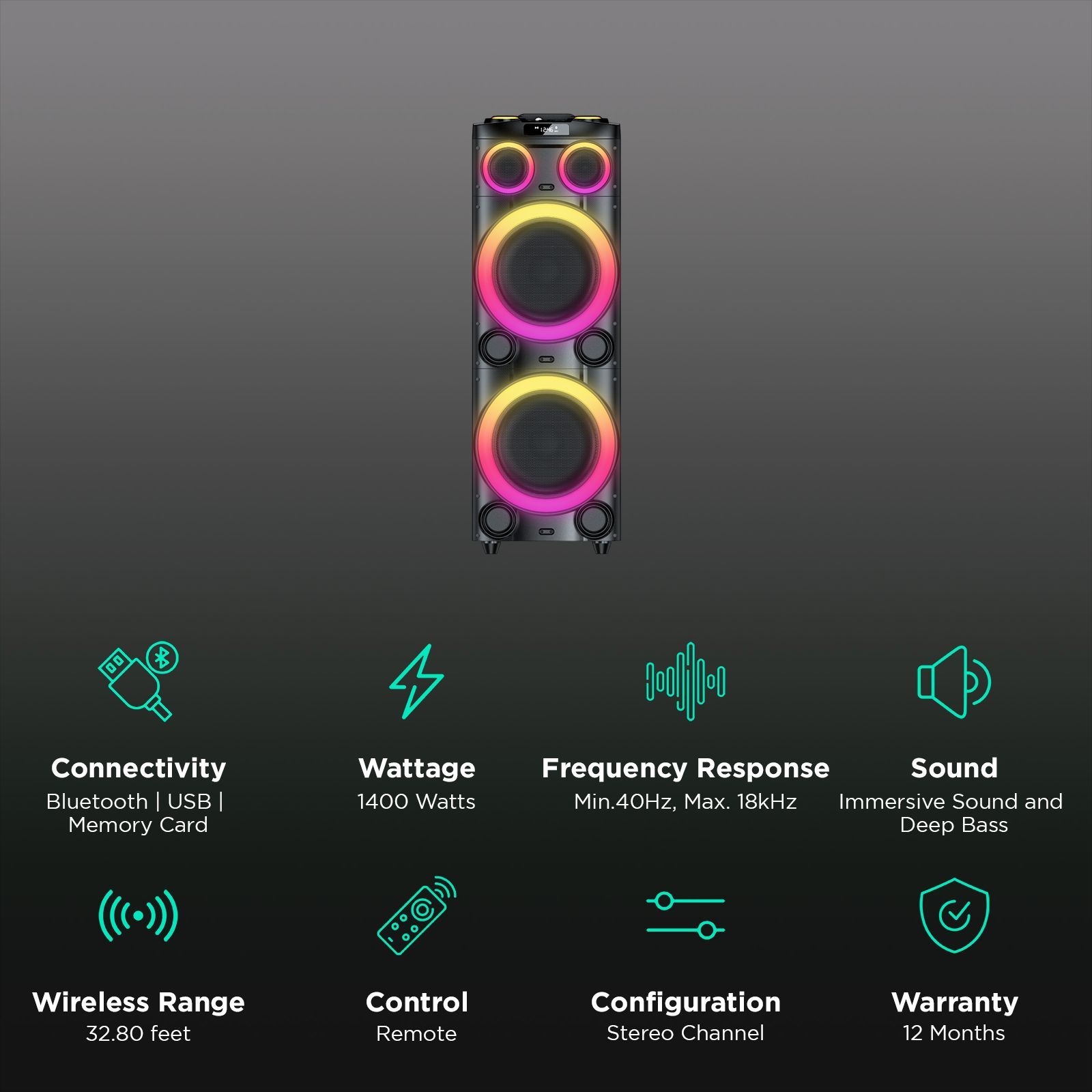 Croma Explode 2.0 1400W Bluetooth Party Speaker with Mic (RGB Party Laser Light, Stereo Channel, Black) Croma Explode 2.0 1400W Bluetooth Party Speaker with Mic (RGB Party Laser Light, Stereo Channel, Black)_2