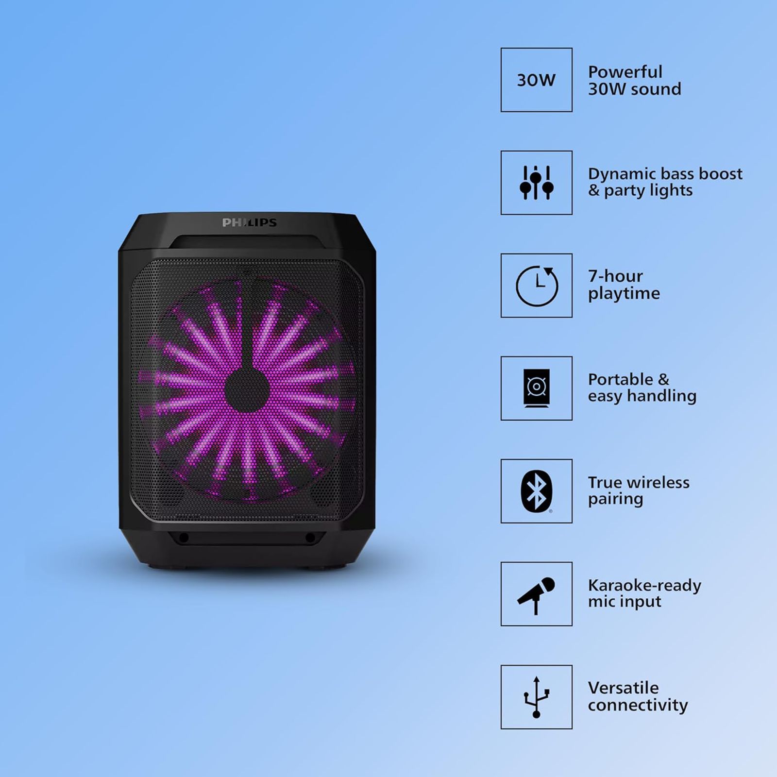 PHILIPS TAX2208/94 30W Bluetooth Party Speaker (Dynamic Bass Boost, Mono Channel, Black)_14